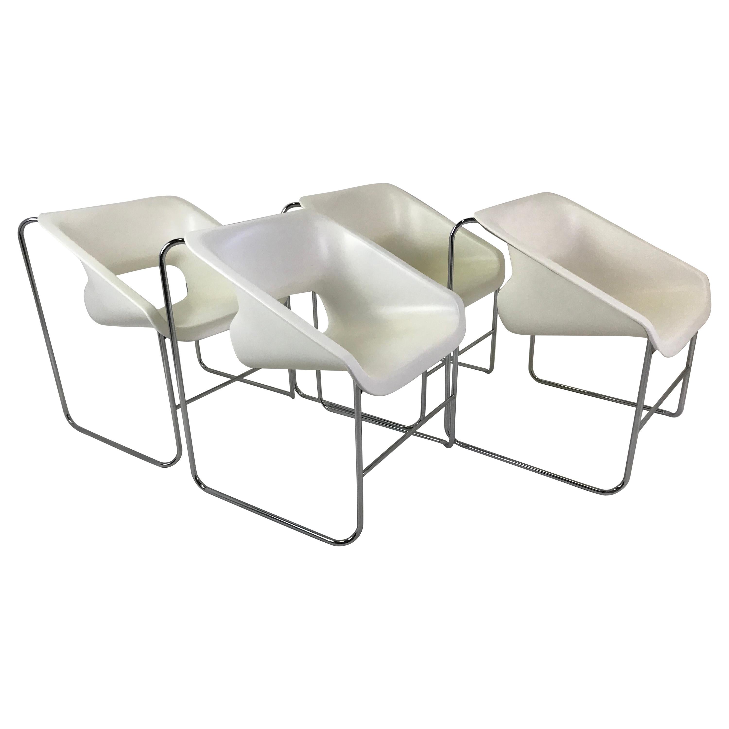 Space Modern 4 Stackable Lotus Armchairs by Paul Boulva for Artopex, Canada 1976