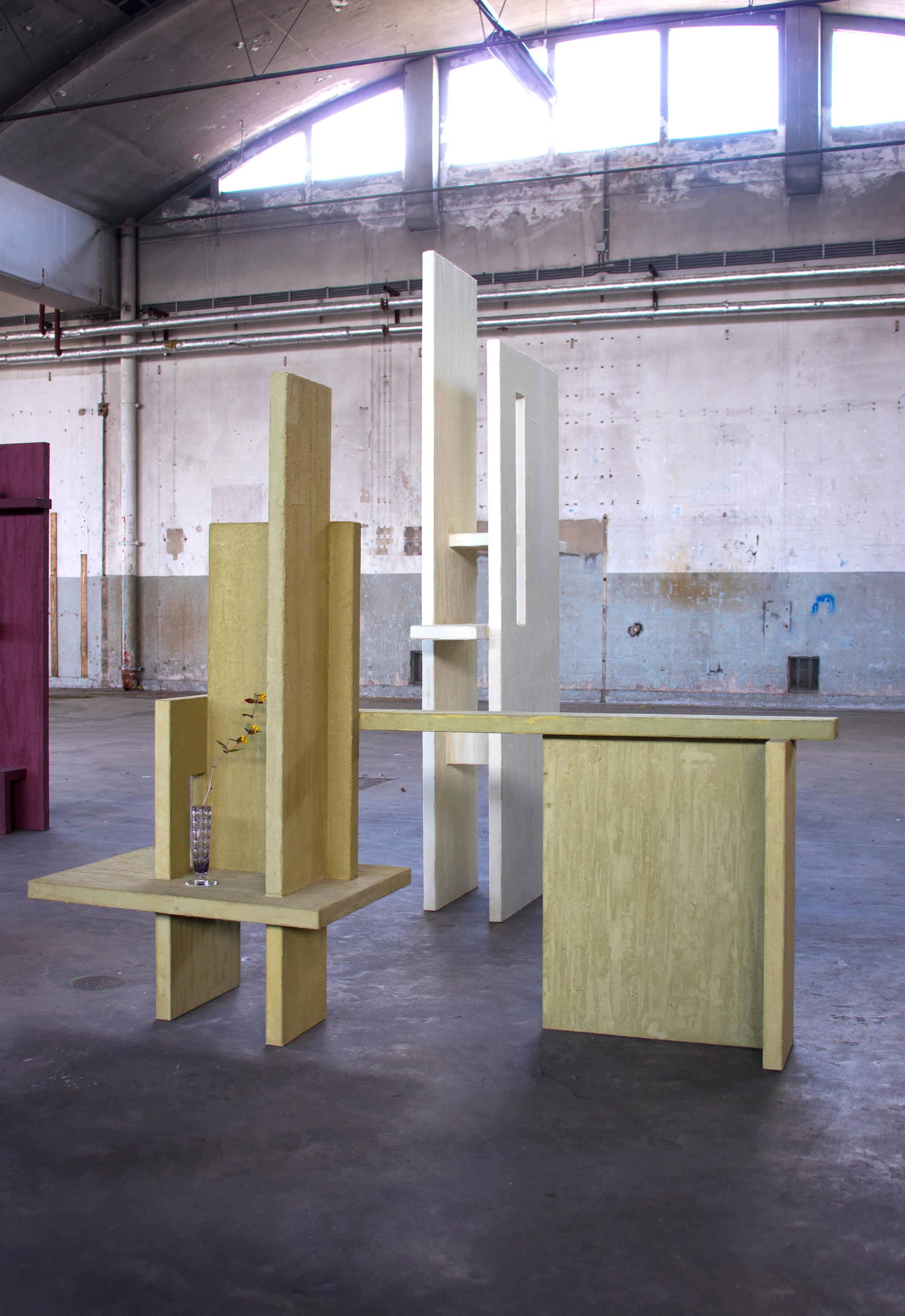 Space Poetry is a collection of sculptural objects in which Kiki van Eijk researches the relationship between space and architecture. Her findings are translating into a series of pieces: room dividers. Bookshelves. Accent table. Entry consoles that