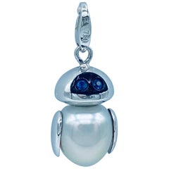 Space Robot Eve Blue Sapphire White 18Kt Gold Charm Pendant Necklace Petronilla
