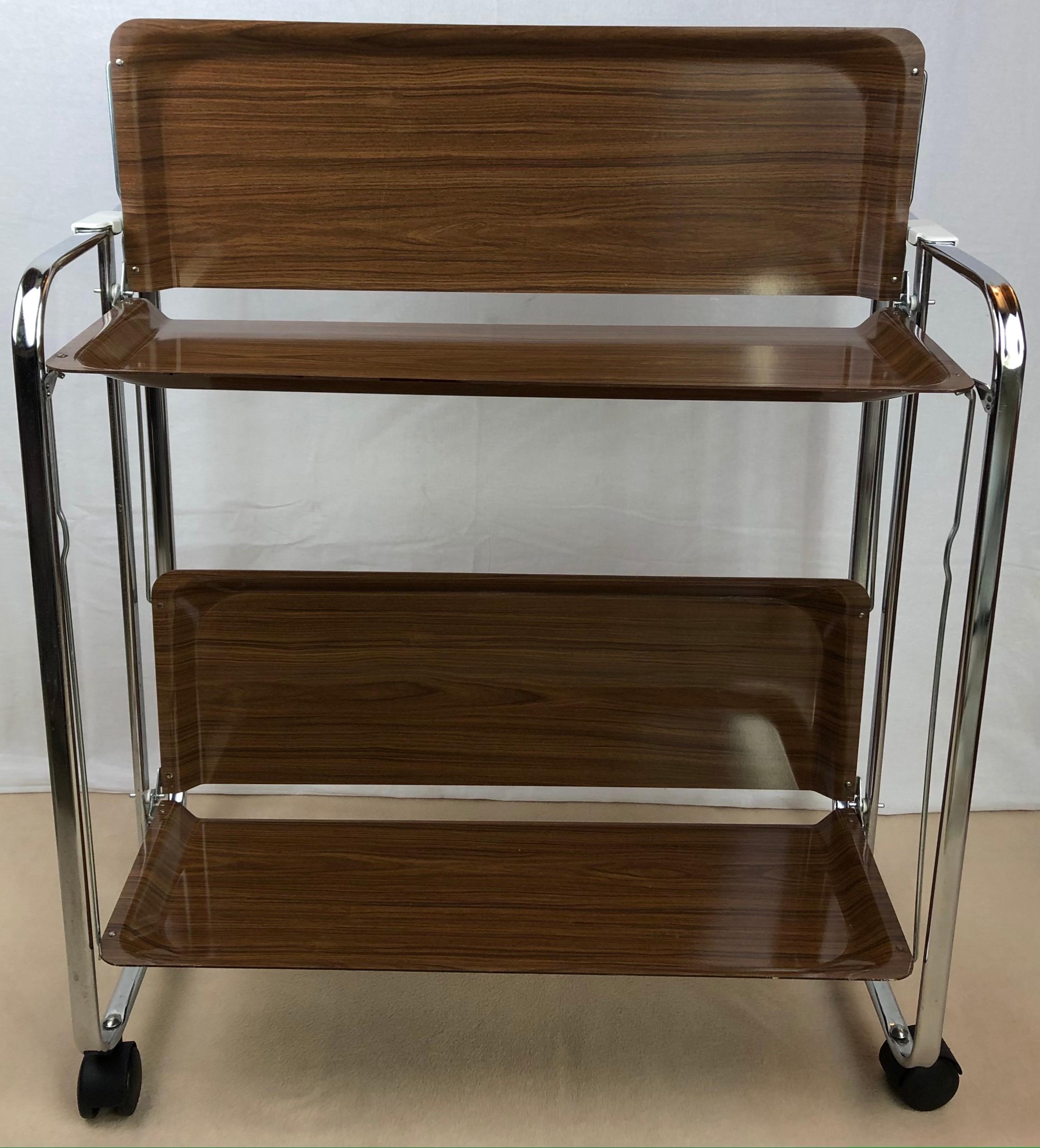 Polished Space Saving Mid-Century French Folding Bar Cart by La Maison Dinett