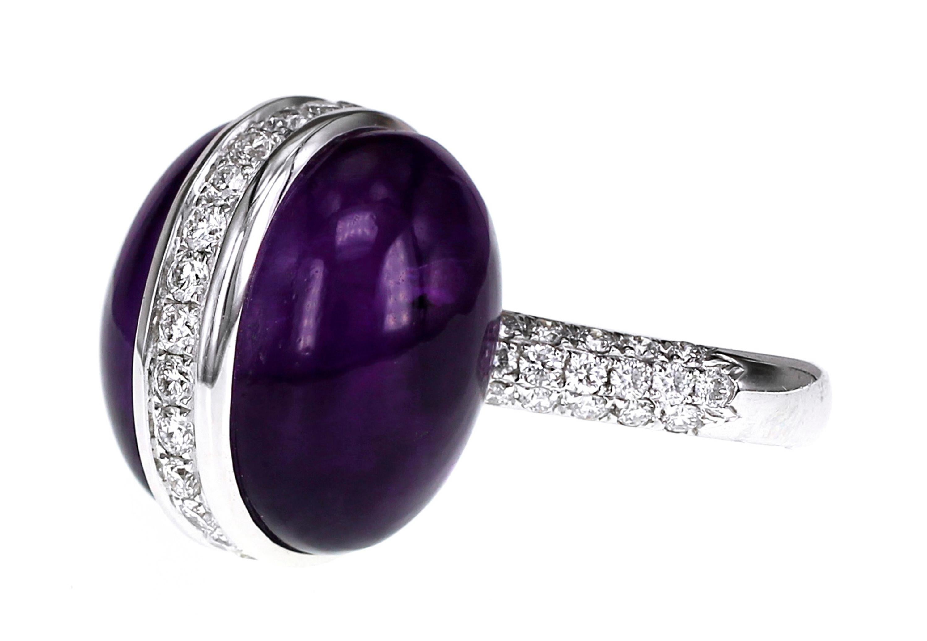 21.45 carats of Amethyst and 1.00 carats of white diamond are studded in this ring.
The ring is inspired by a futuristic space ship and would definitely be a eye catching ring in all the red carpet events.
Details of the ring:
Color: F
Clarity: VS