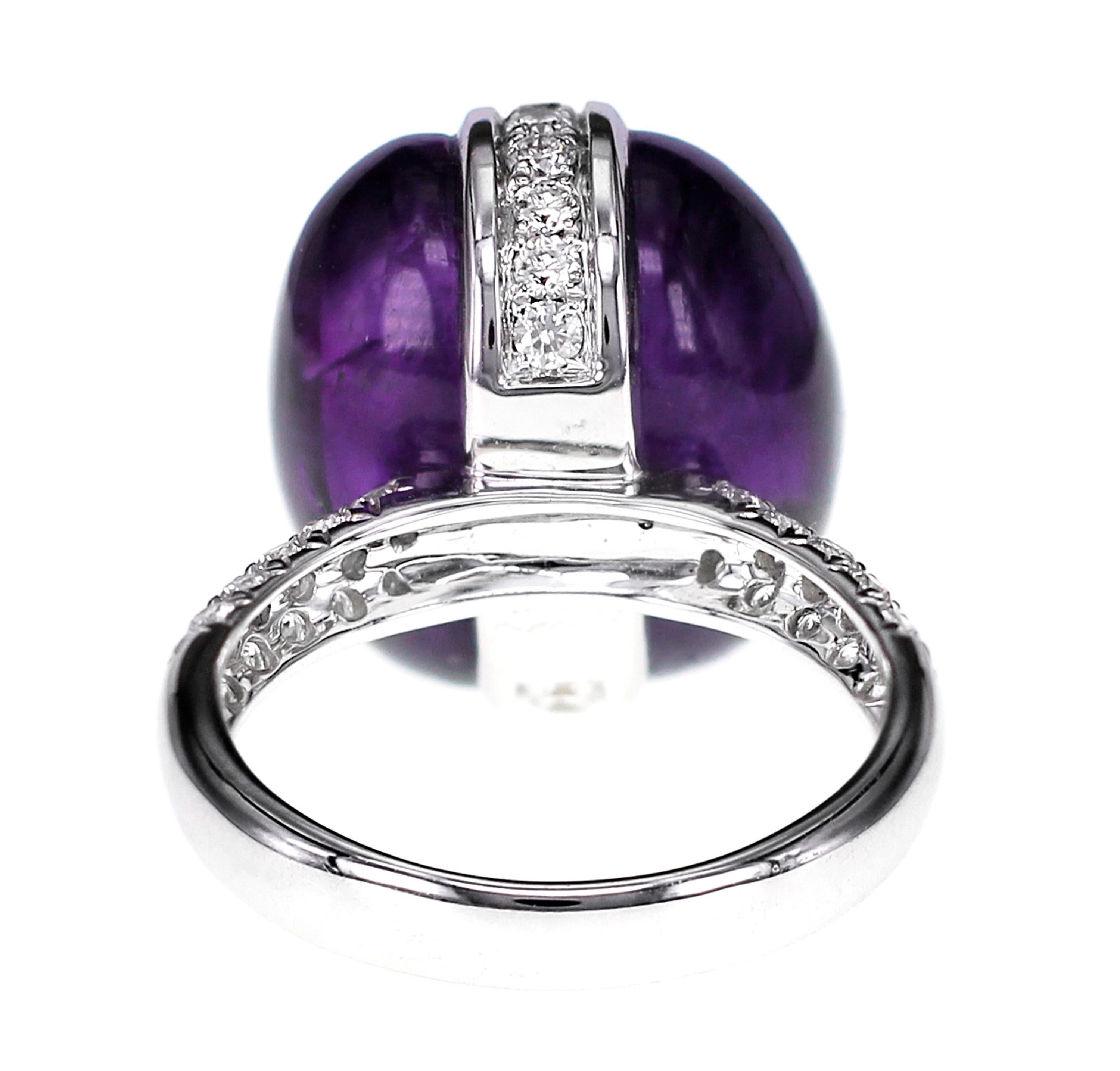 Cabochon Space Ship Inspired 21.45 Carat Amethyst and Diamond Ring