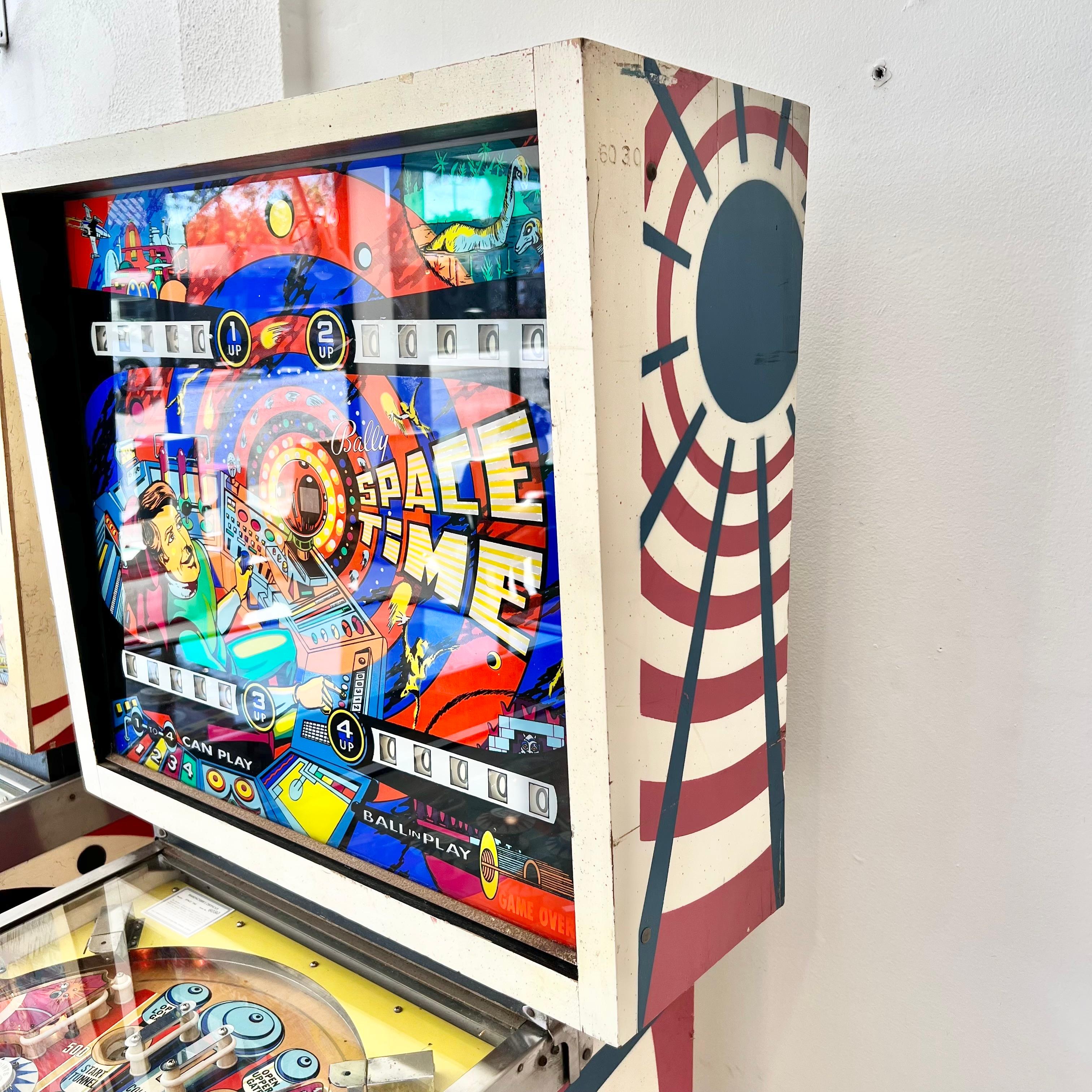 Vintage 'SPACE TIME' pinball machine from 1972. Made by Bally Manufacturing Corporation and designed by Jim Patla. In excellent working condition. Great visuals and sounds. Extremely fast paced game speed and very fun to play. This game features
