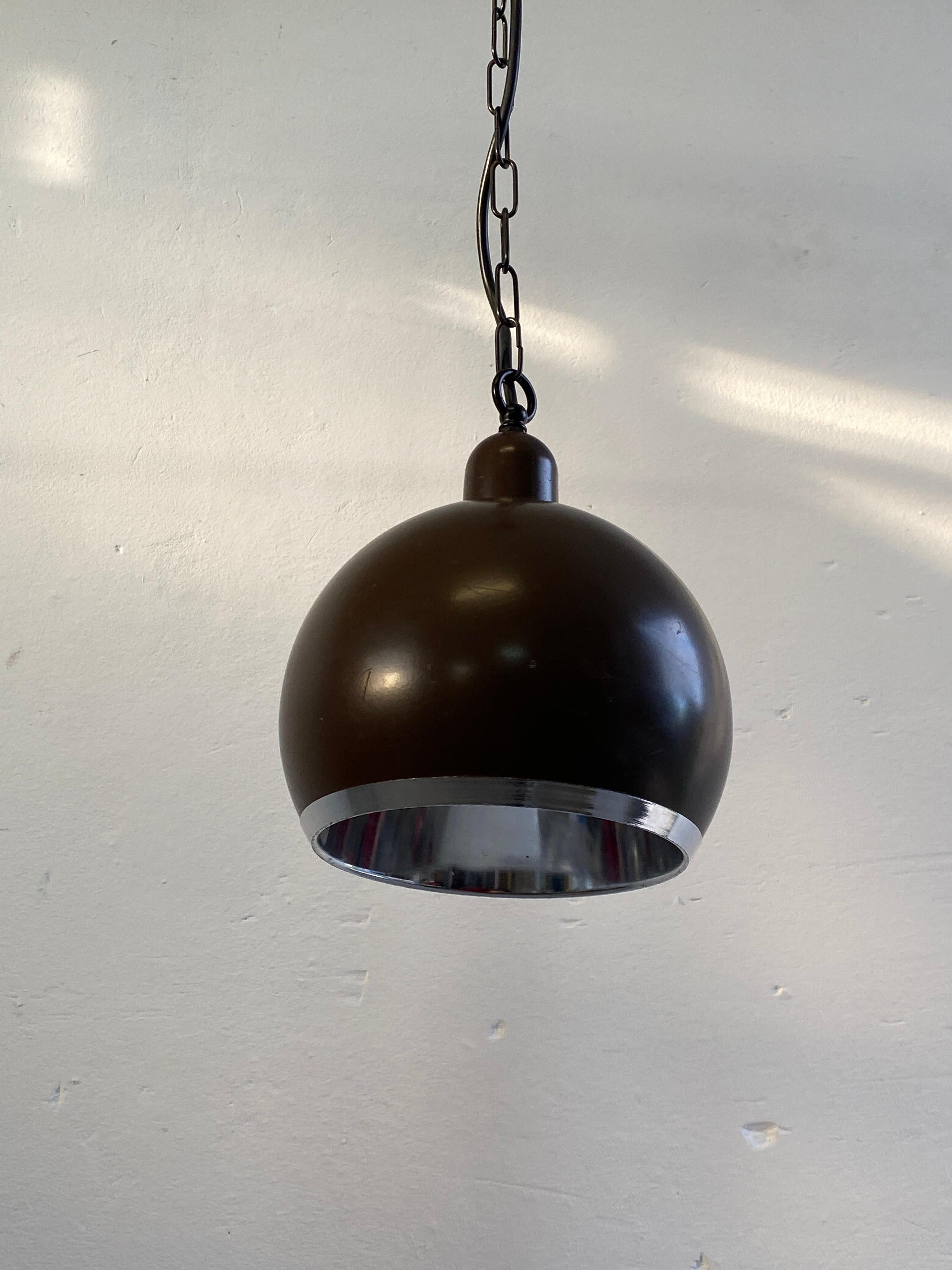 Space Age Spaceage Brown and Chrome 70s Pendant Light / Mid-Century Modern Ceiling Lamp For Sale