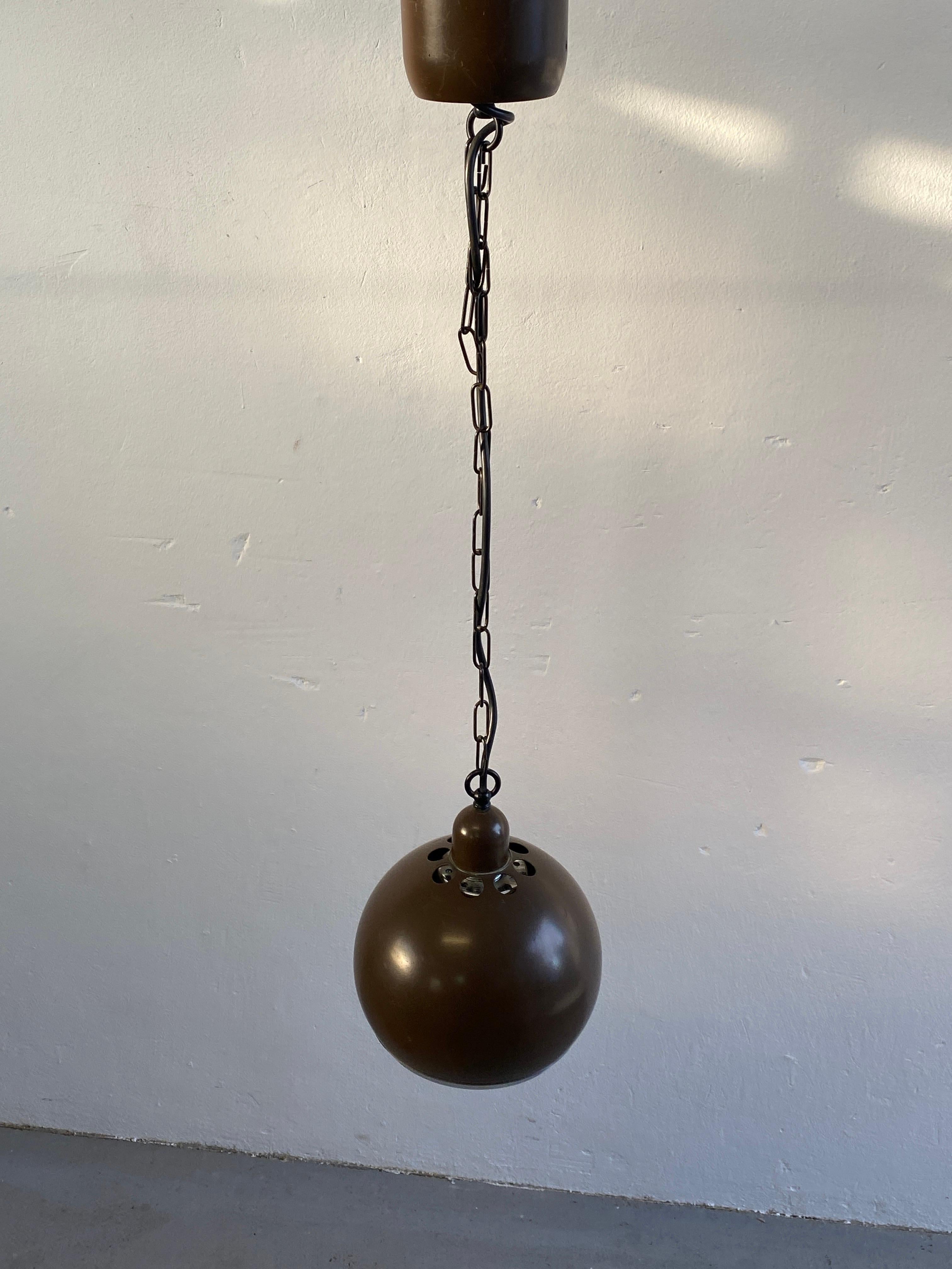 German Spaceage Brown and Chrome 70s Pendant Light / Mid-Century Modern Ceiling Lamp For Sale