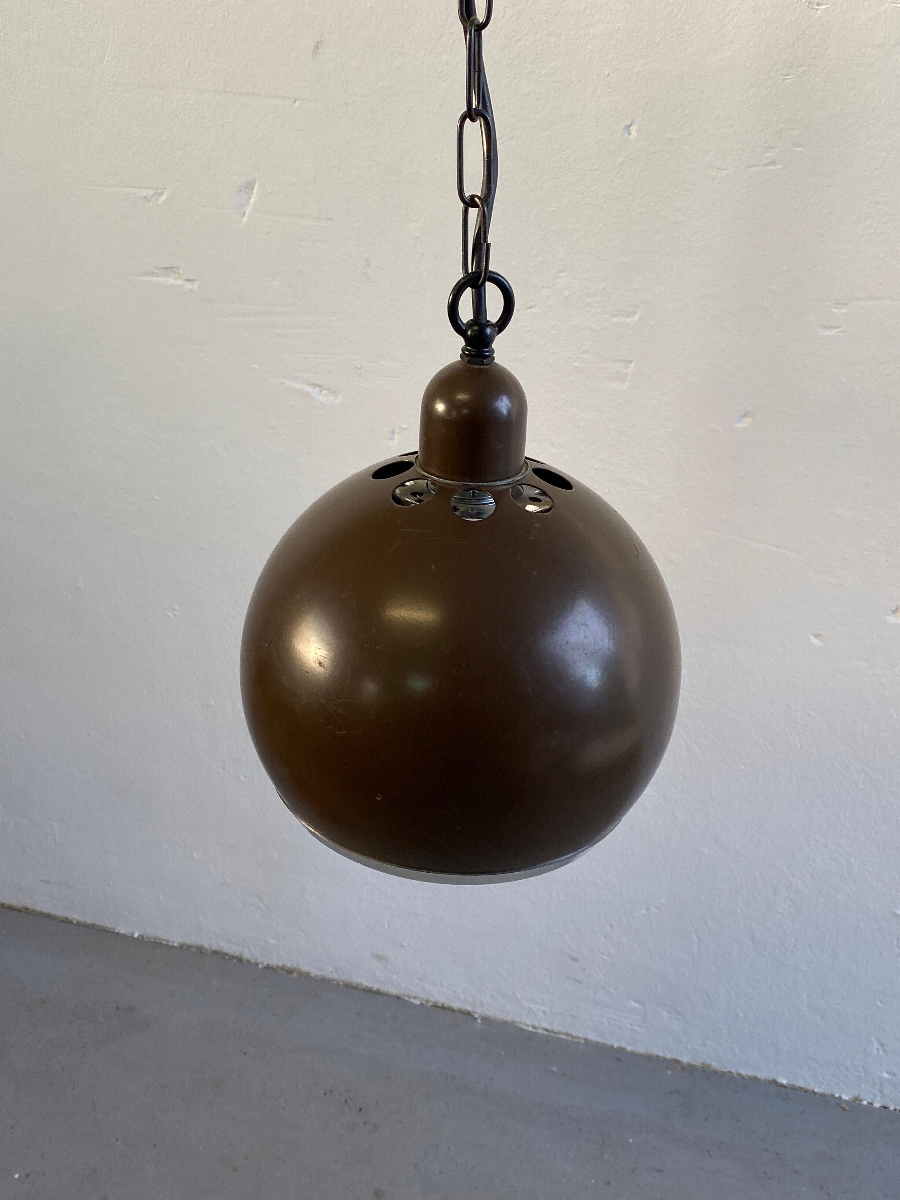 Spaceage Brown and Chrome 70s Pendant Light / Mid-Century Modern Ceiling Lamp In Good Condition For Sale In Zagreb, HR