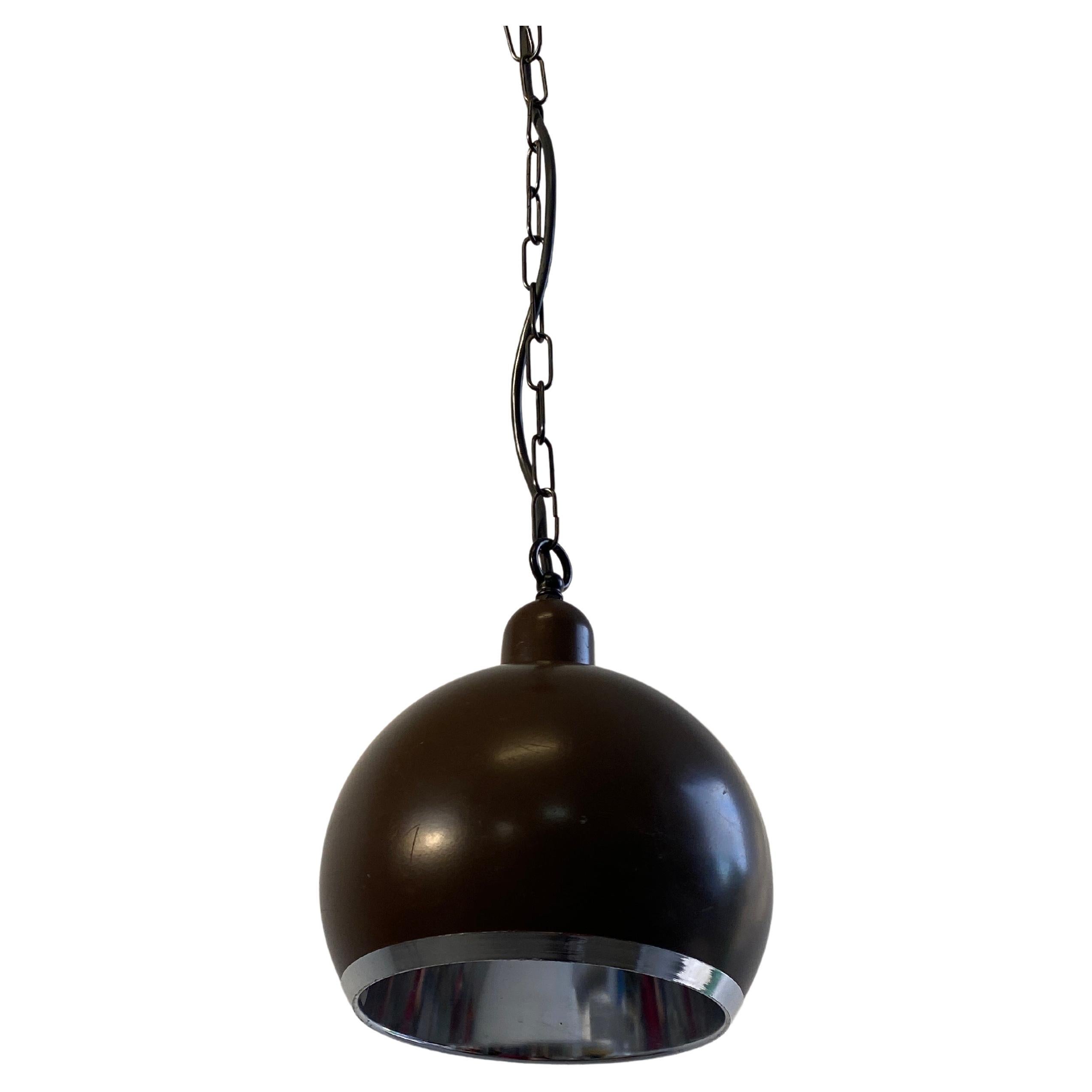 Spaceage Brown and Chrome 70s Pendant Light / Mid-Century Modern Ceiling Lamp