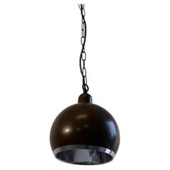 Retro Spaceage Brown and Chrome 70s Pendant Light / Mid-Century Modern Ceiling Lamp
