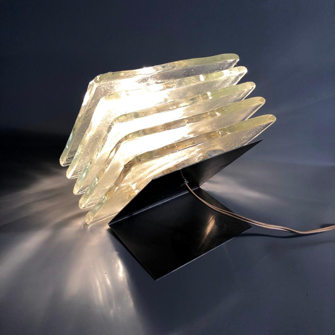 Spaceage Layered Murano Glass Sheets Cube Table Light, Italy, 1970s For Sale 1