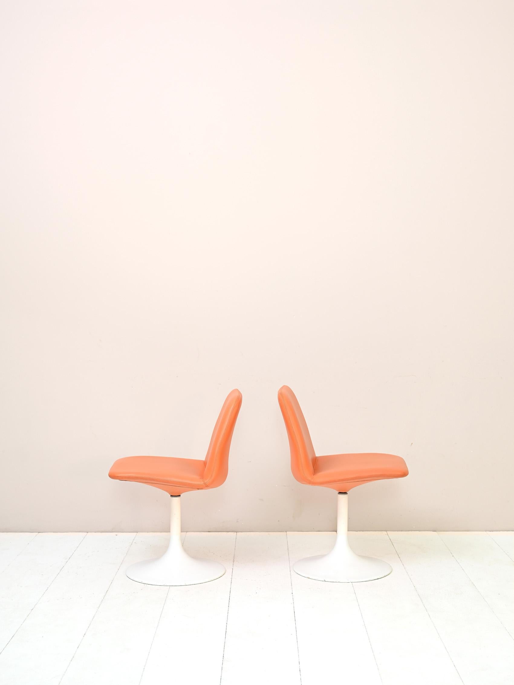 Scandinavian Modern 'Spaceage' style swivel chairs orange color, 1970s For Sale