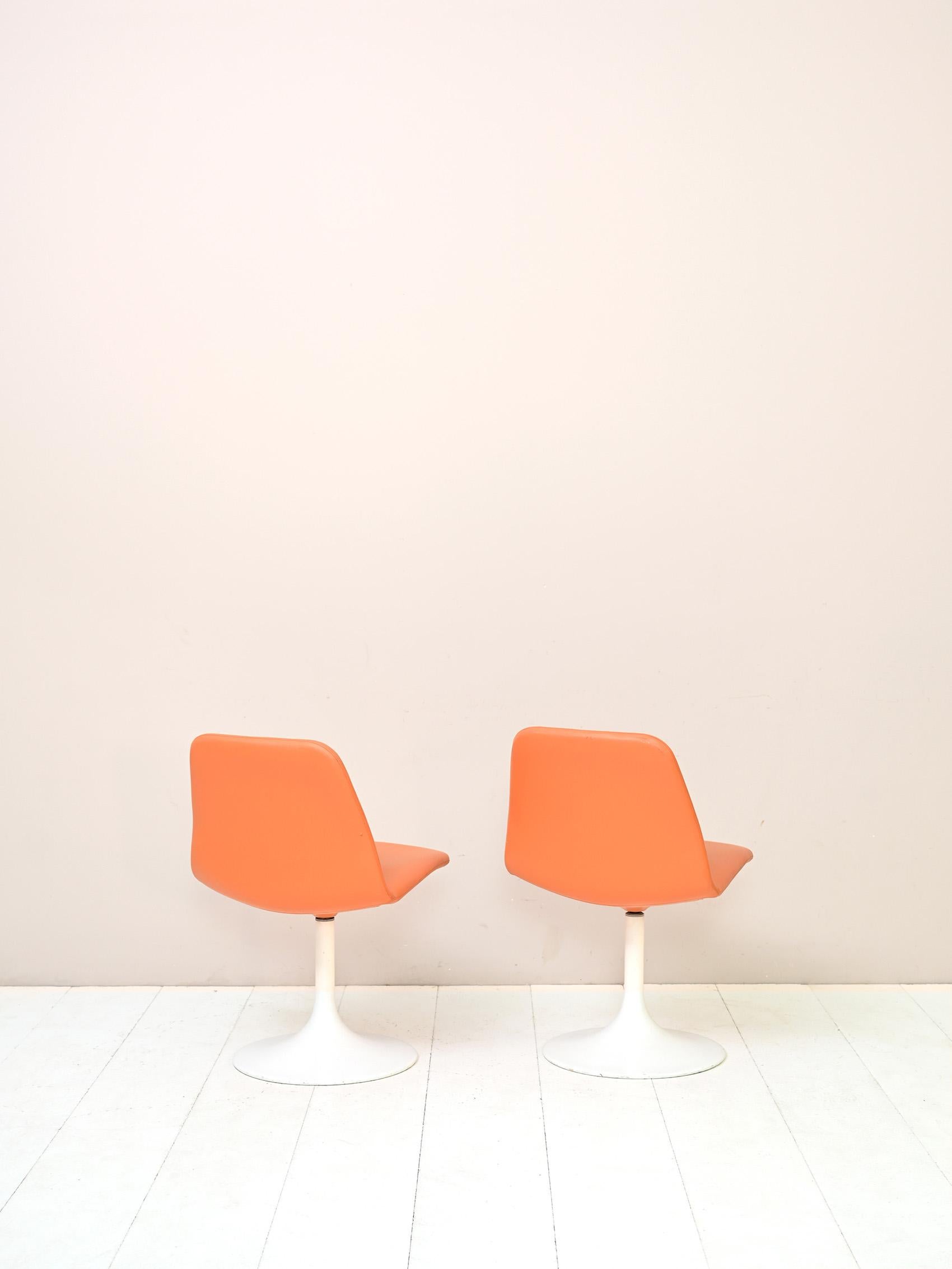 Scandinavian 'Spaceage' style swivel chairs orange color, 1970s For Sale