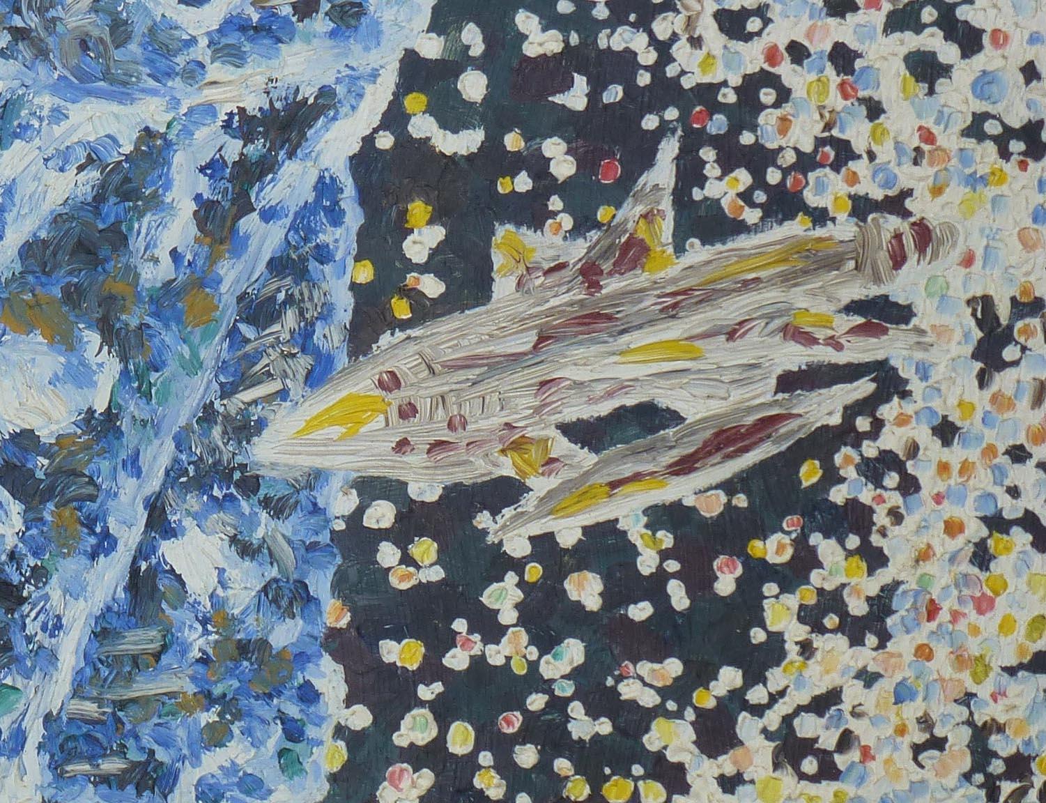 Canvas Spaceship and Alien Landscape by the Outsider Sci-Fi Artist Robert E. Gilbert For Sale