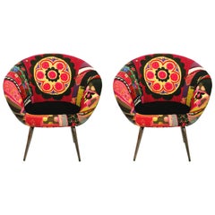 Spaceship Armchair, Midcentury Vintage Inspired Bohemian Set of Two Armchairs