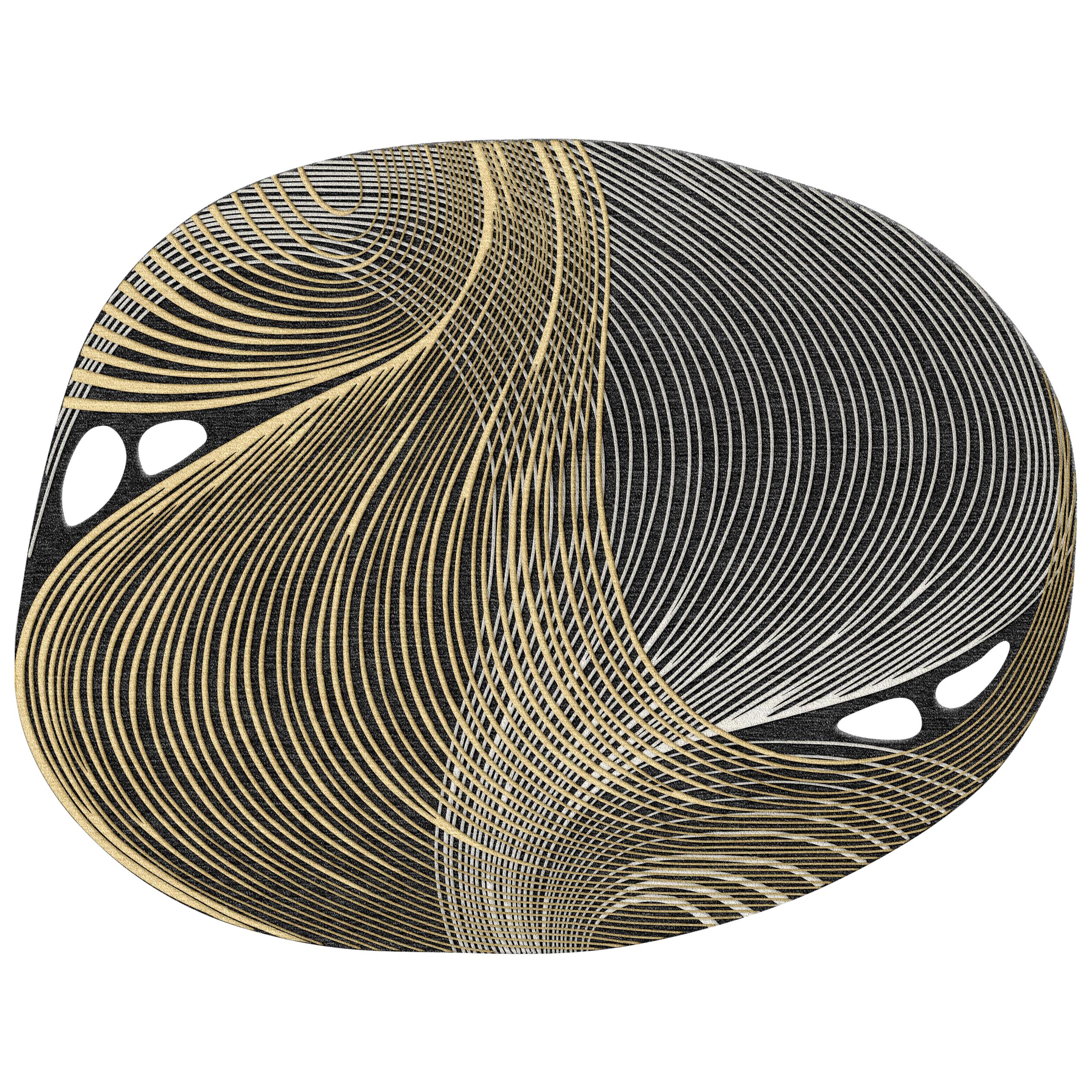 Modern unusual rug Multicolored Irregular shape striped black brown Spacex small For Sale