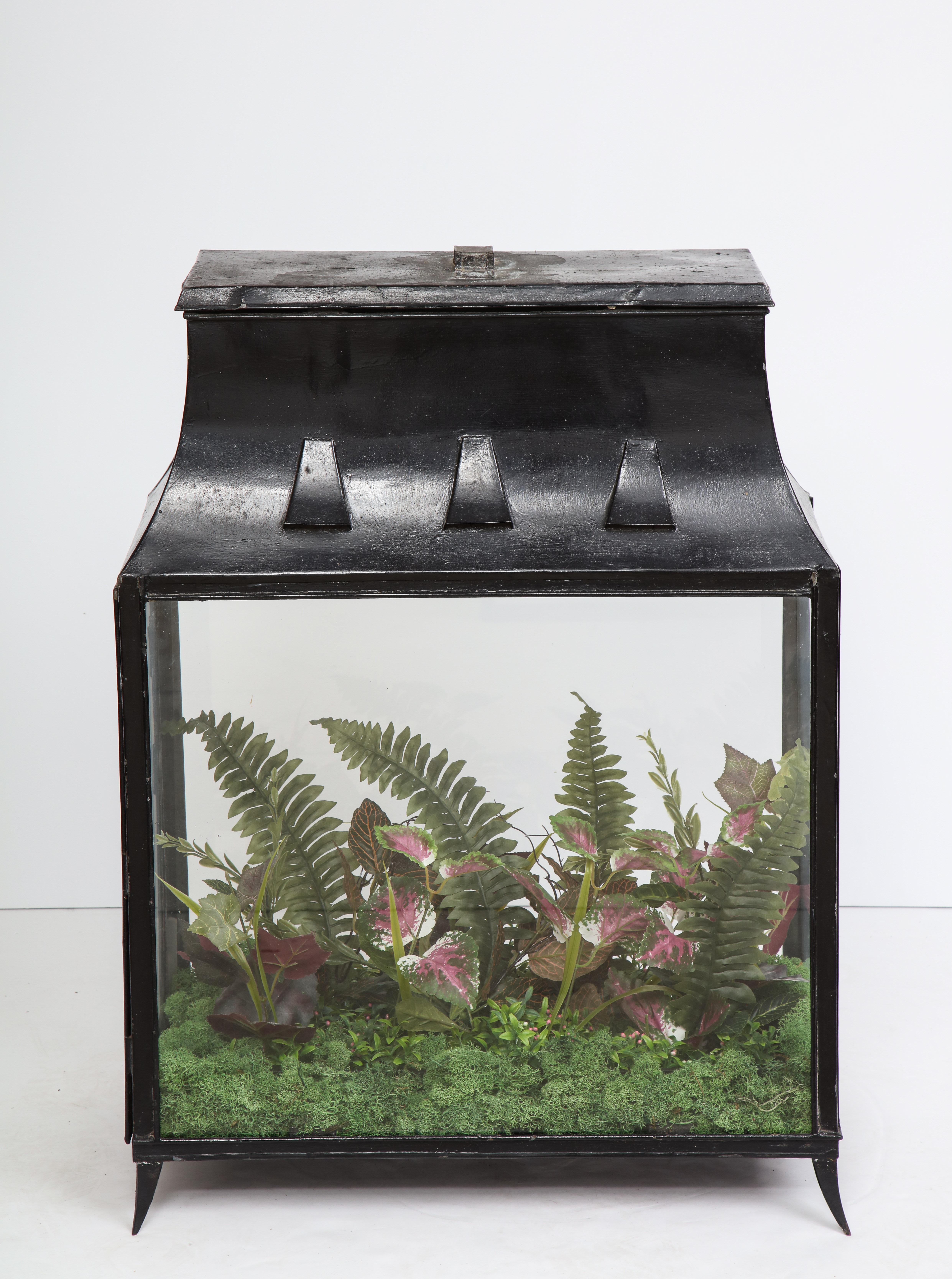 Beautiful vintage spacious glass terrarium, one piece with side door.