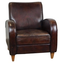 Spacious sheepskin leather armchair