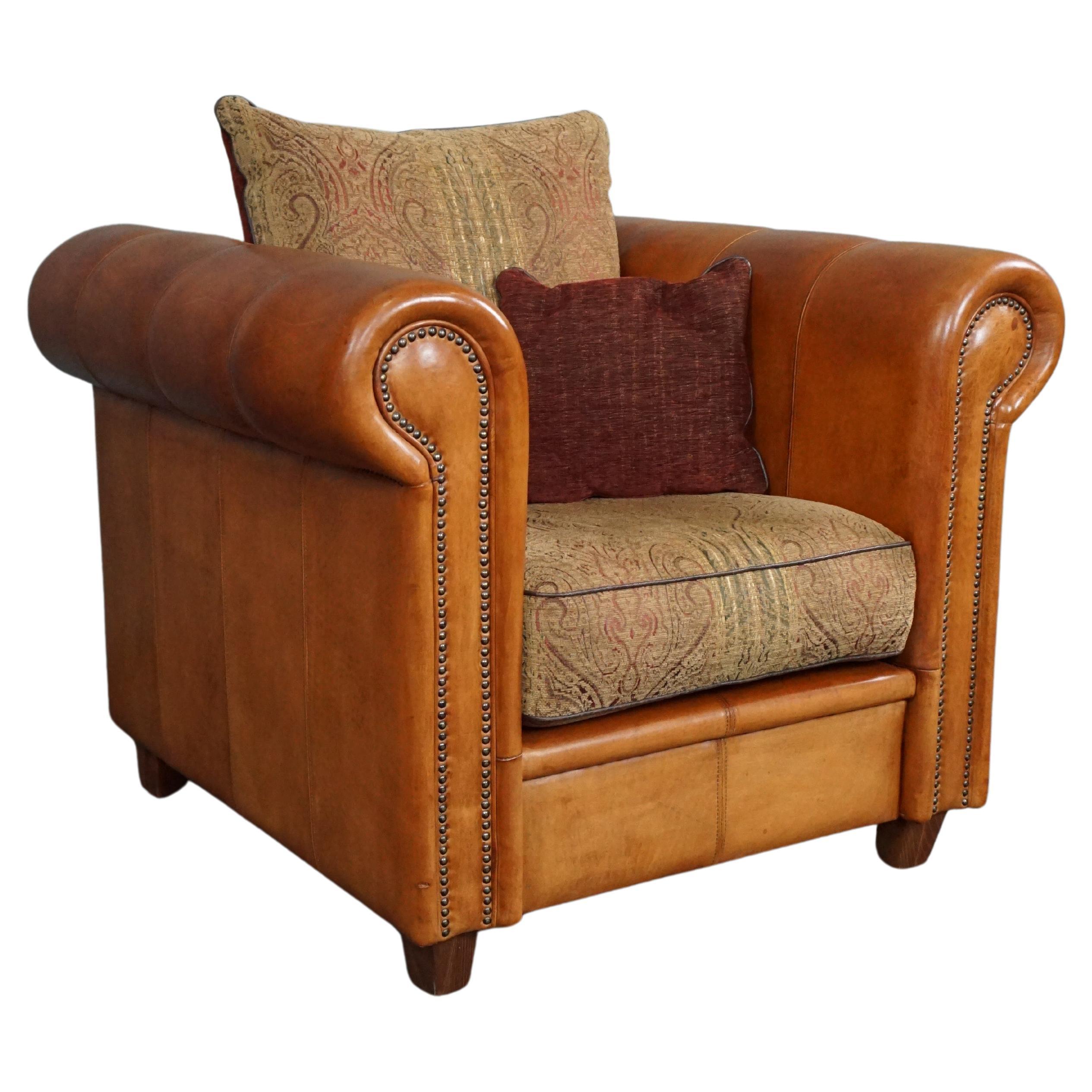 Spacious & very comfortable sheep leather armchair For Sale