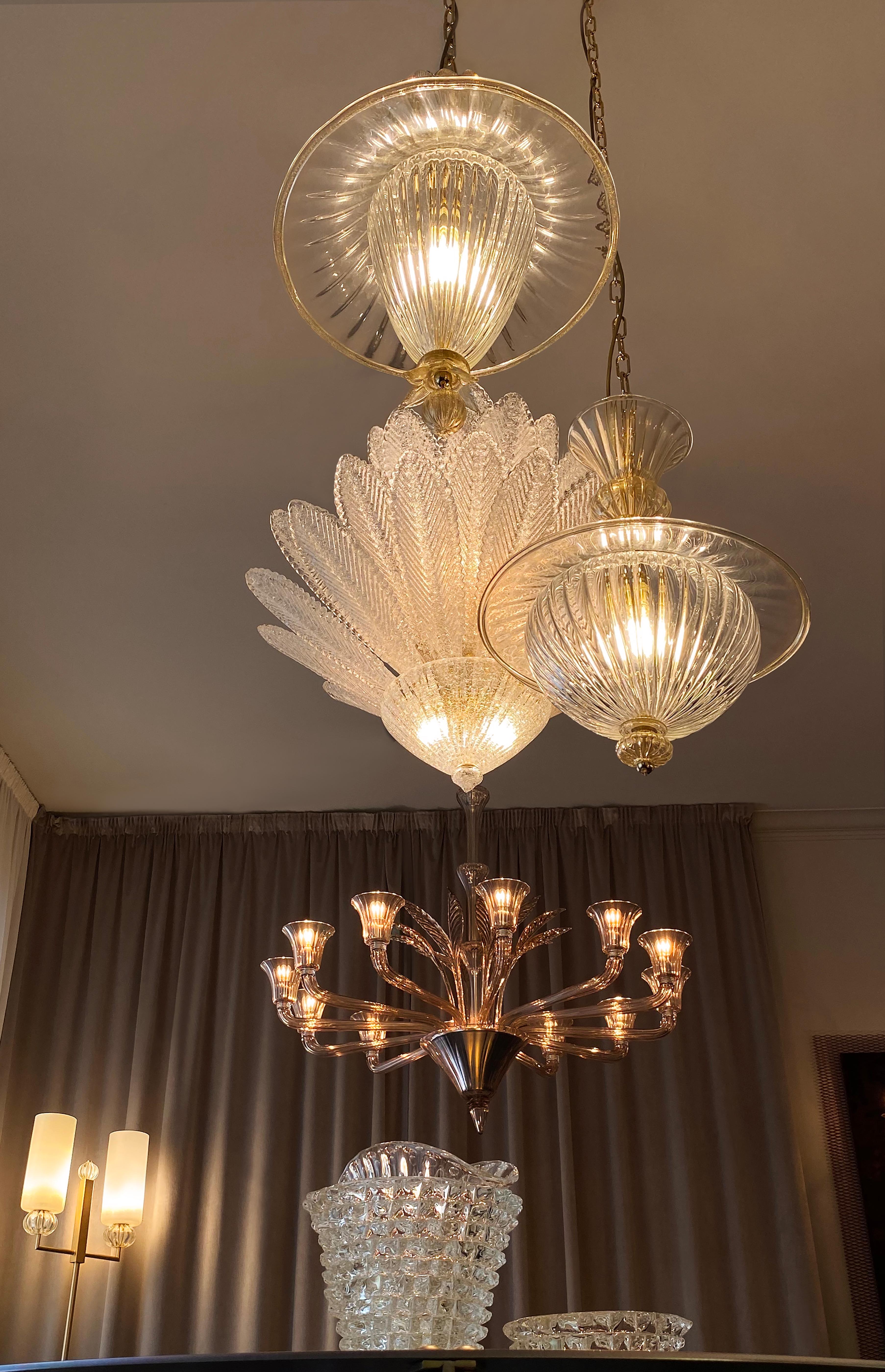 Italian Spade 6746 Suspension Lamp in Glass and Chrome Finishing, by Barovier&Toso
