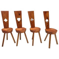 Spade, Club, Heart and Diamond Wood Chairs, Set of 4