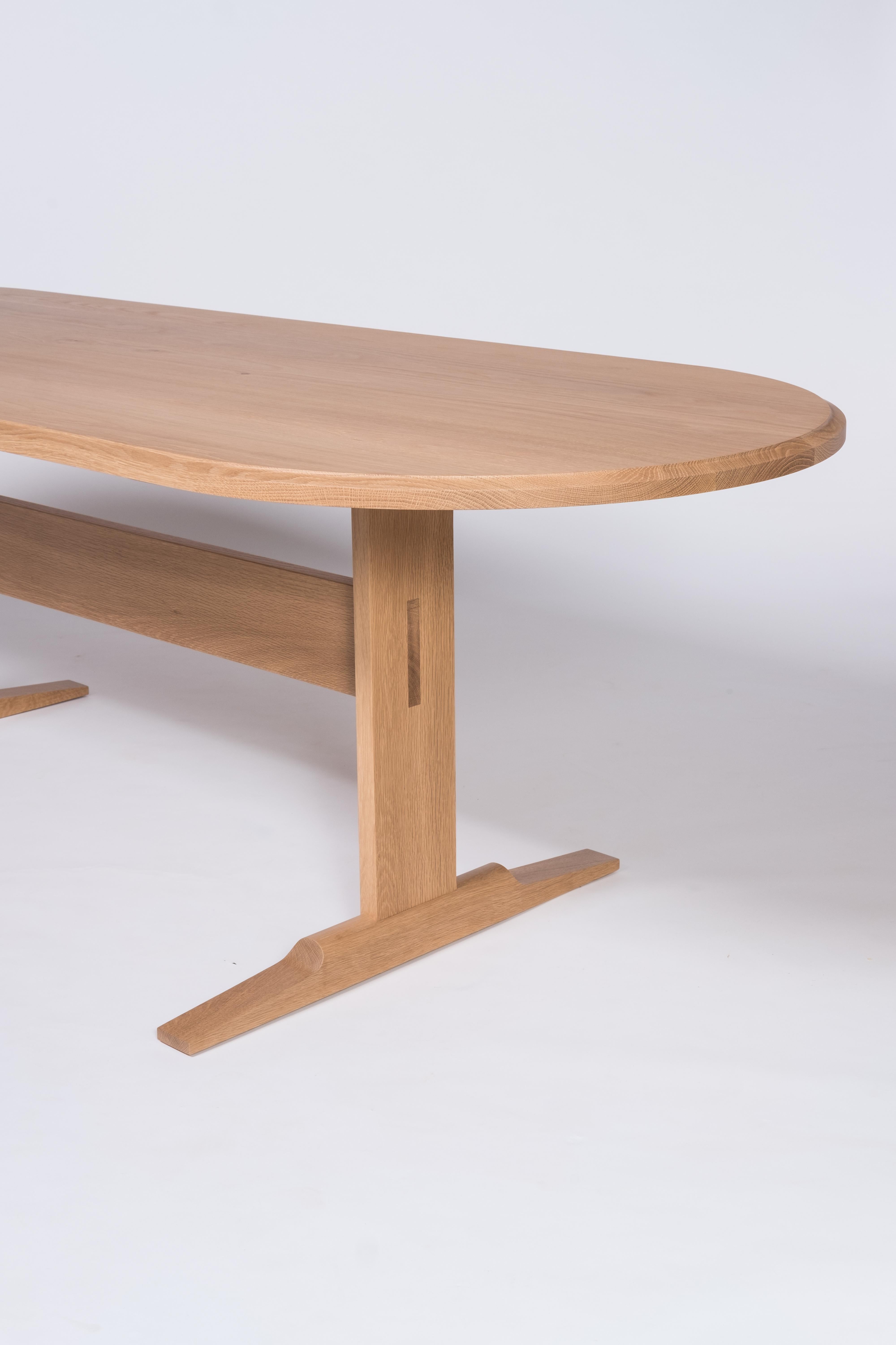 Hand-Crafted Spade Dining Table by Tretiak Works, Modern Contemporary White Oak Trestle For Sale