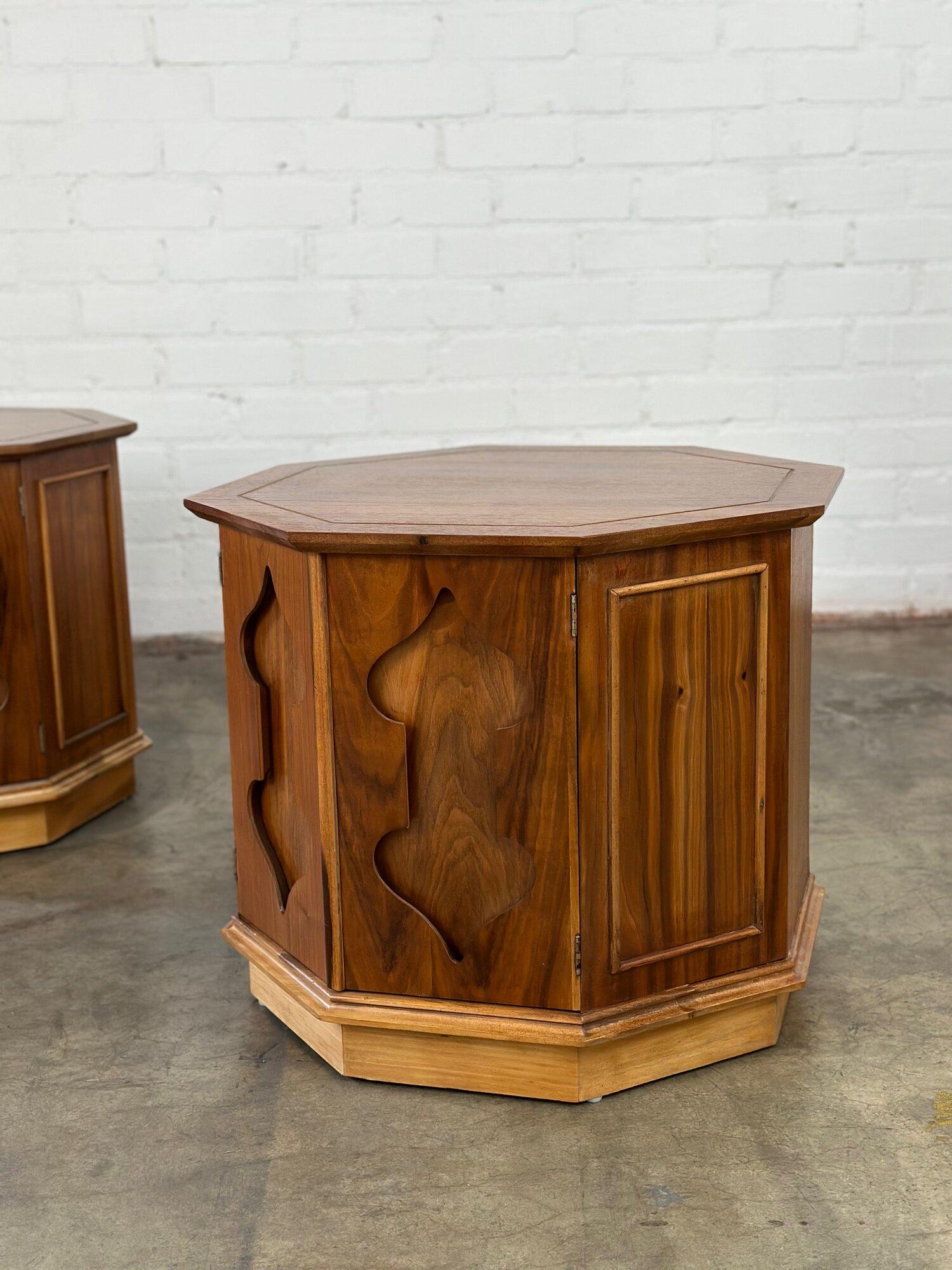 Wood Spade Octagon Side Tables Pair