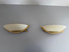 Spage Age Messing und Glas Paar Wandleuchter, 1980er Jahre, Deutschland