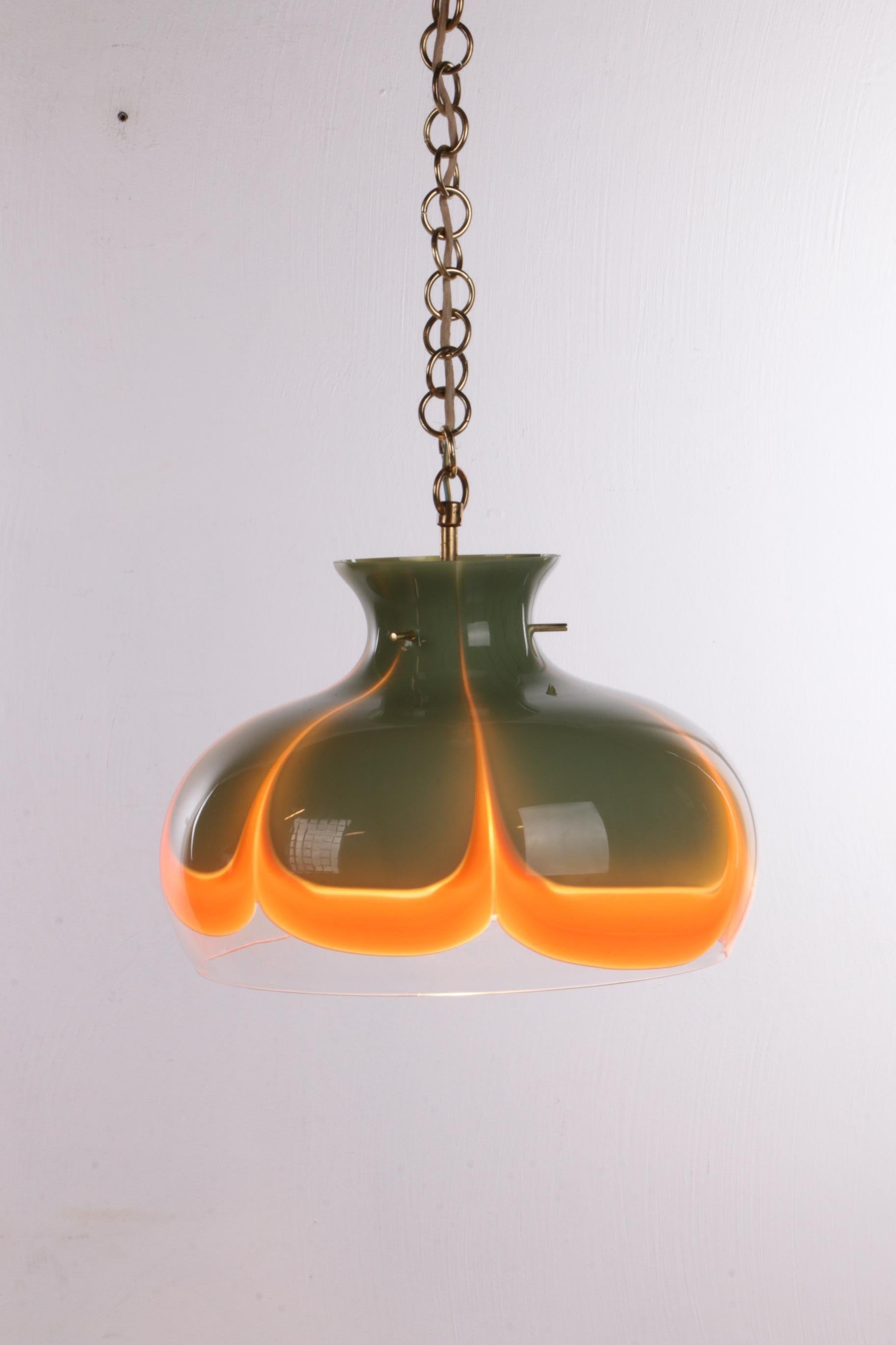 German Spage Age Hanging Lamp Kaiser Leuchten with Murano Glass For Sale