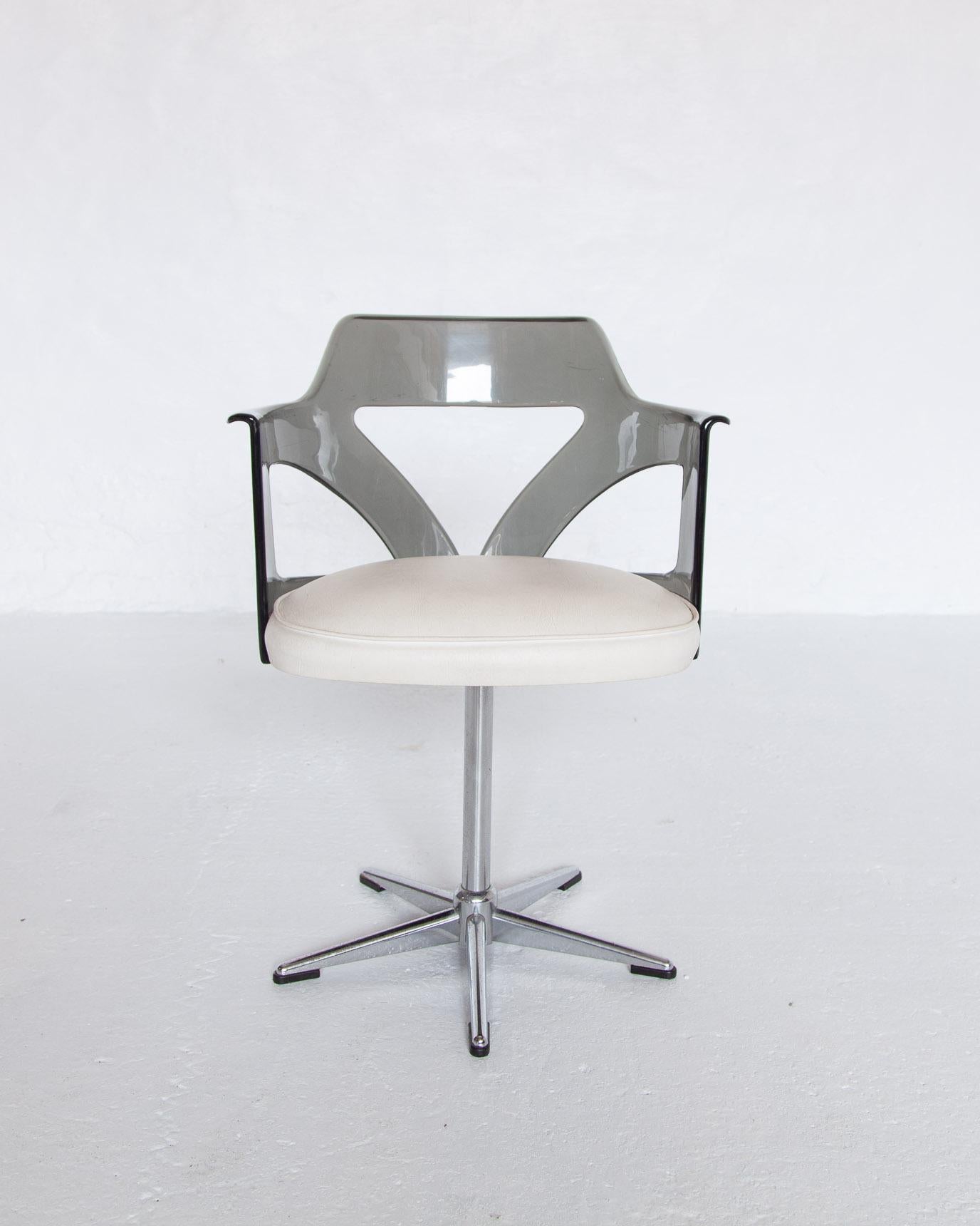 Mid-Century Modern Spage Age Smoked Plexi Glass Swivel Desk Chair, 1960s For Sale