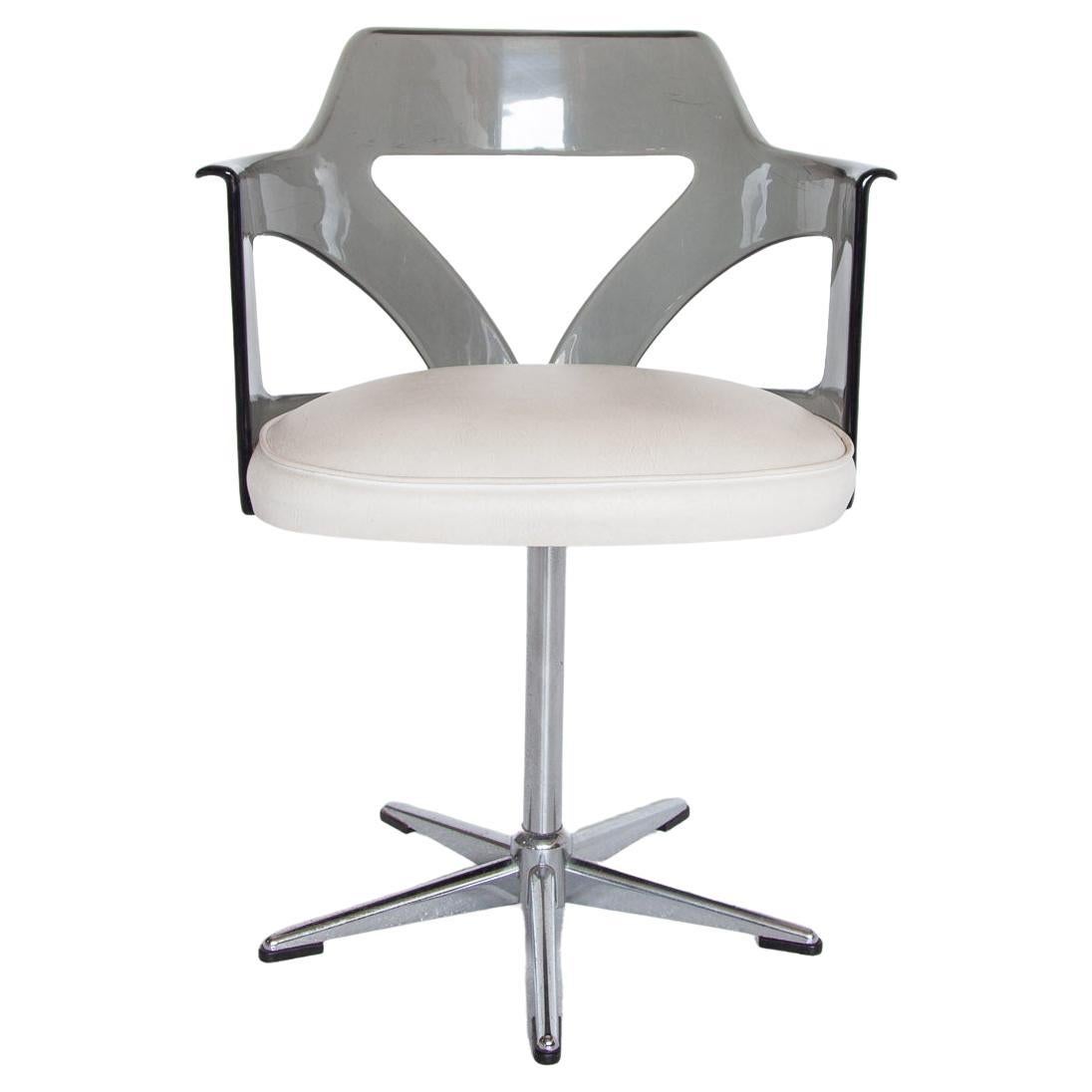 Spage Age Smoked Plexi Glass Swivel Desk Chair, 1960s For Sale