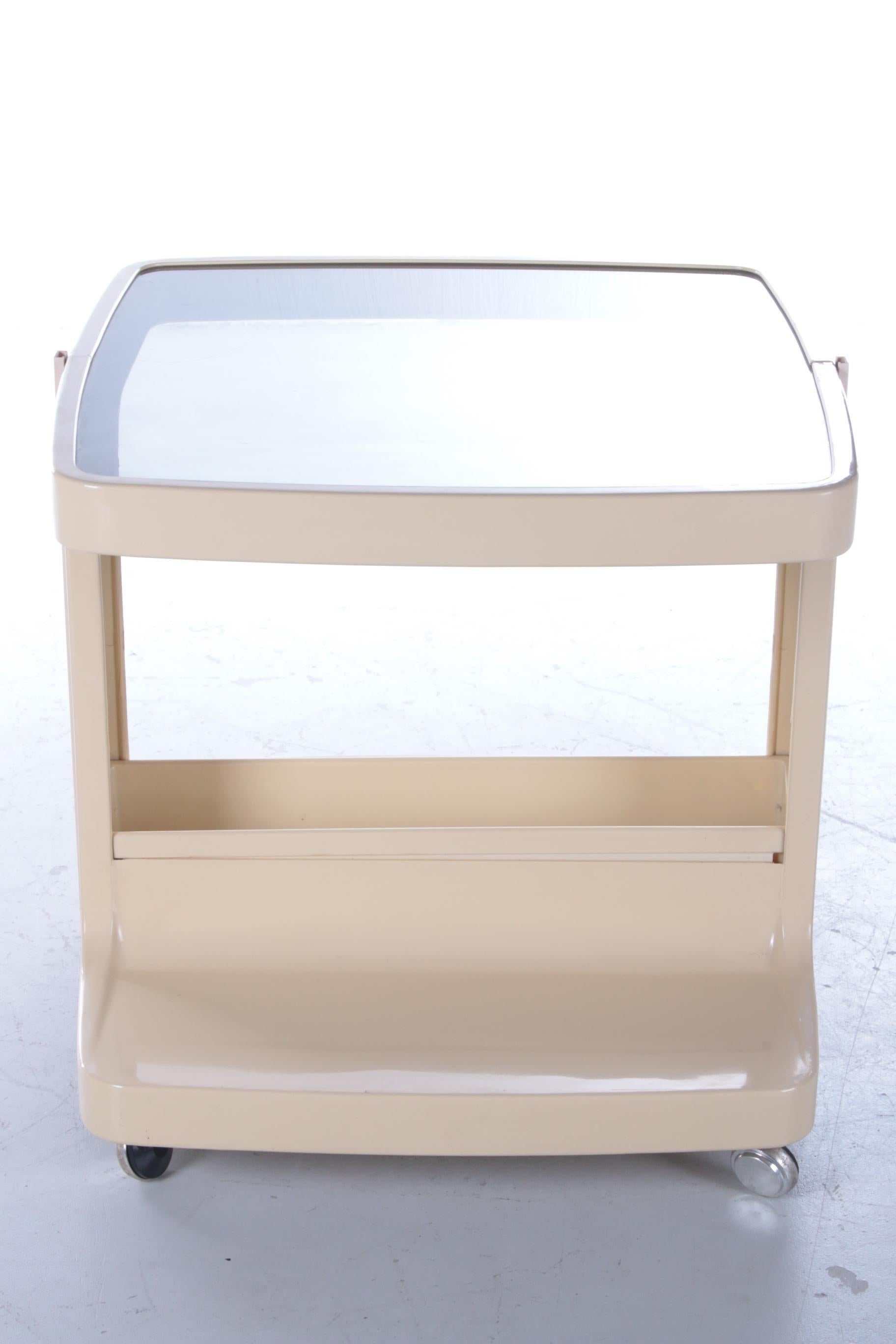Smoked Glass Spage Age Trolley Side Table Vintage, 1960s, France