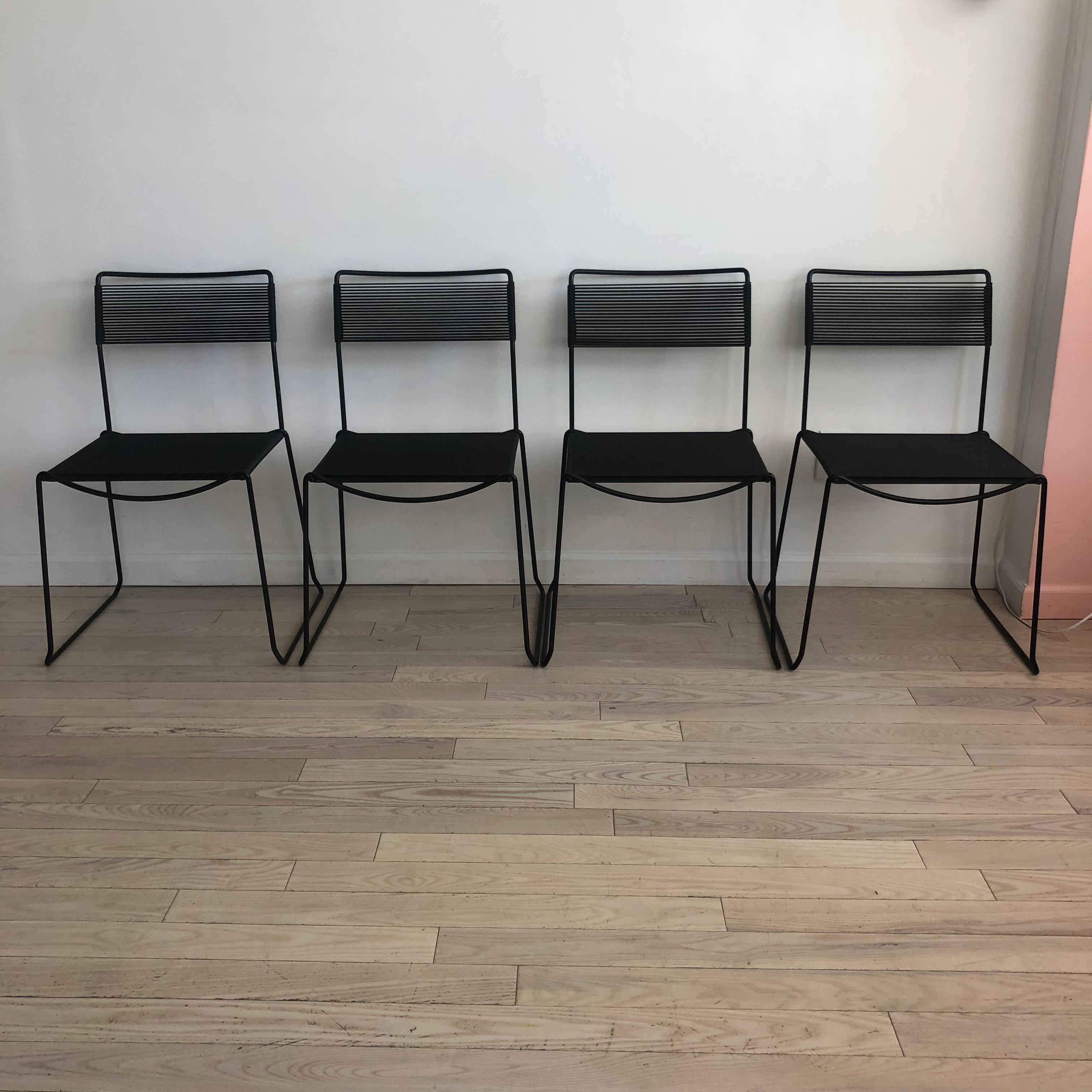 Post-Modern Spaghetti Side Chairs in Black by Giandomenico Belotti, Set of Four Chairs