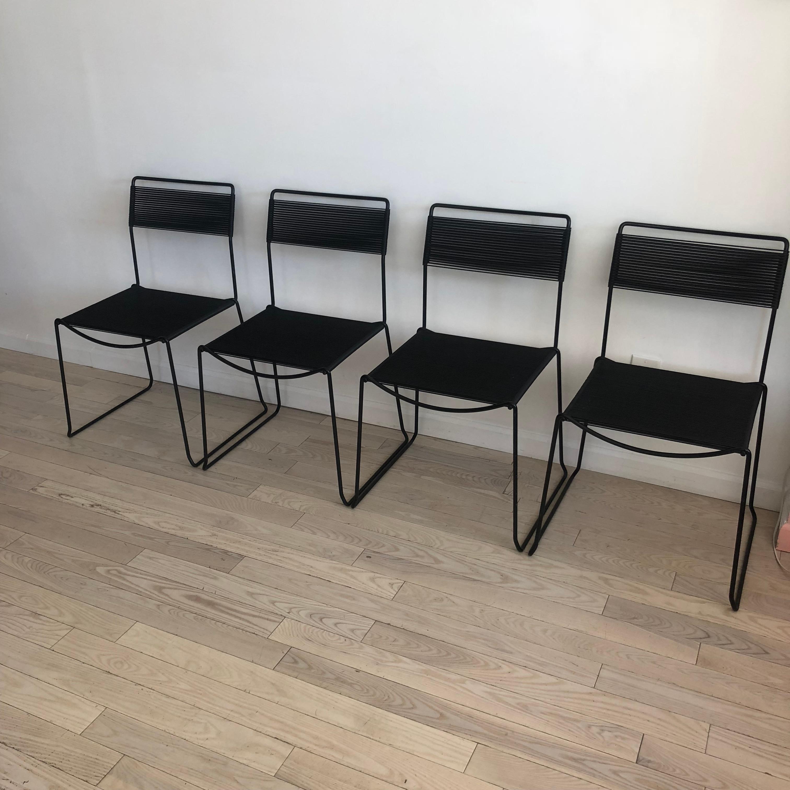Italian Spaghetti Side Chairs in Black by Giandomenico Belotti, Set of Four Chairs