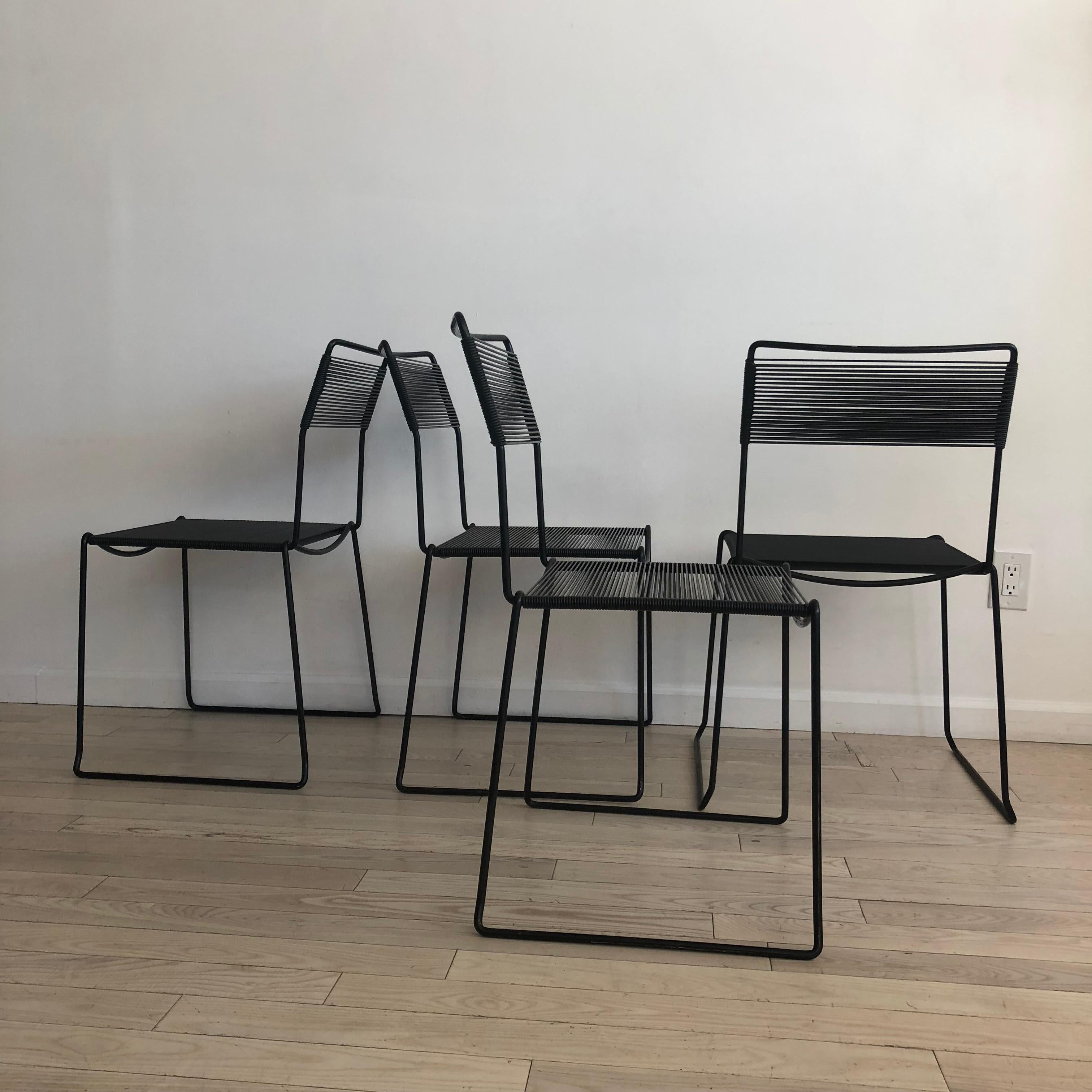 Late 20th Century Spaghetti Side Chairs in Black by Giandomenico Belotti, Set of Four Chairs