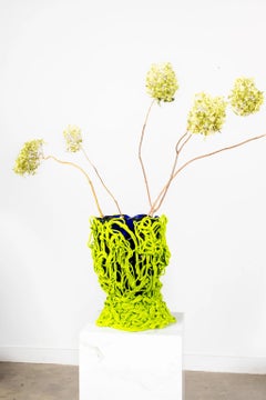 Spaghetti Special Vase (Large), Clear Blue and Matte Lime by Gaetano Pesce