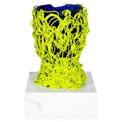 Spaghetti Special Vase (Large), Clear Blue and Matte Lime by Gaetano Pesce