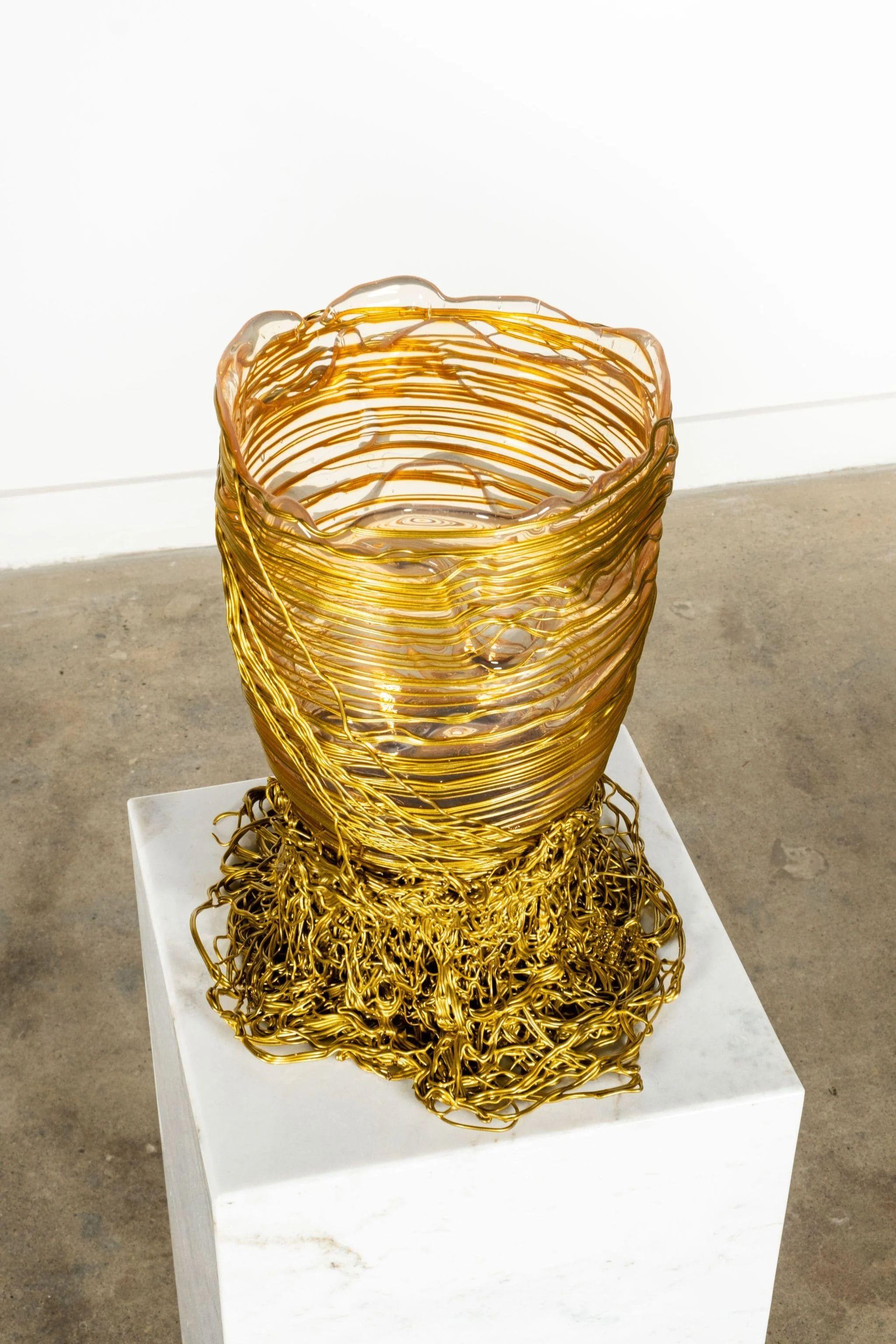Post-Modern Spaghetti Vase (Large), Clear and Gold by Gaetano Pesce For Sale