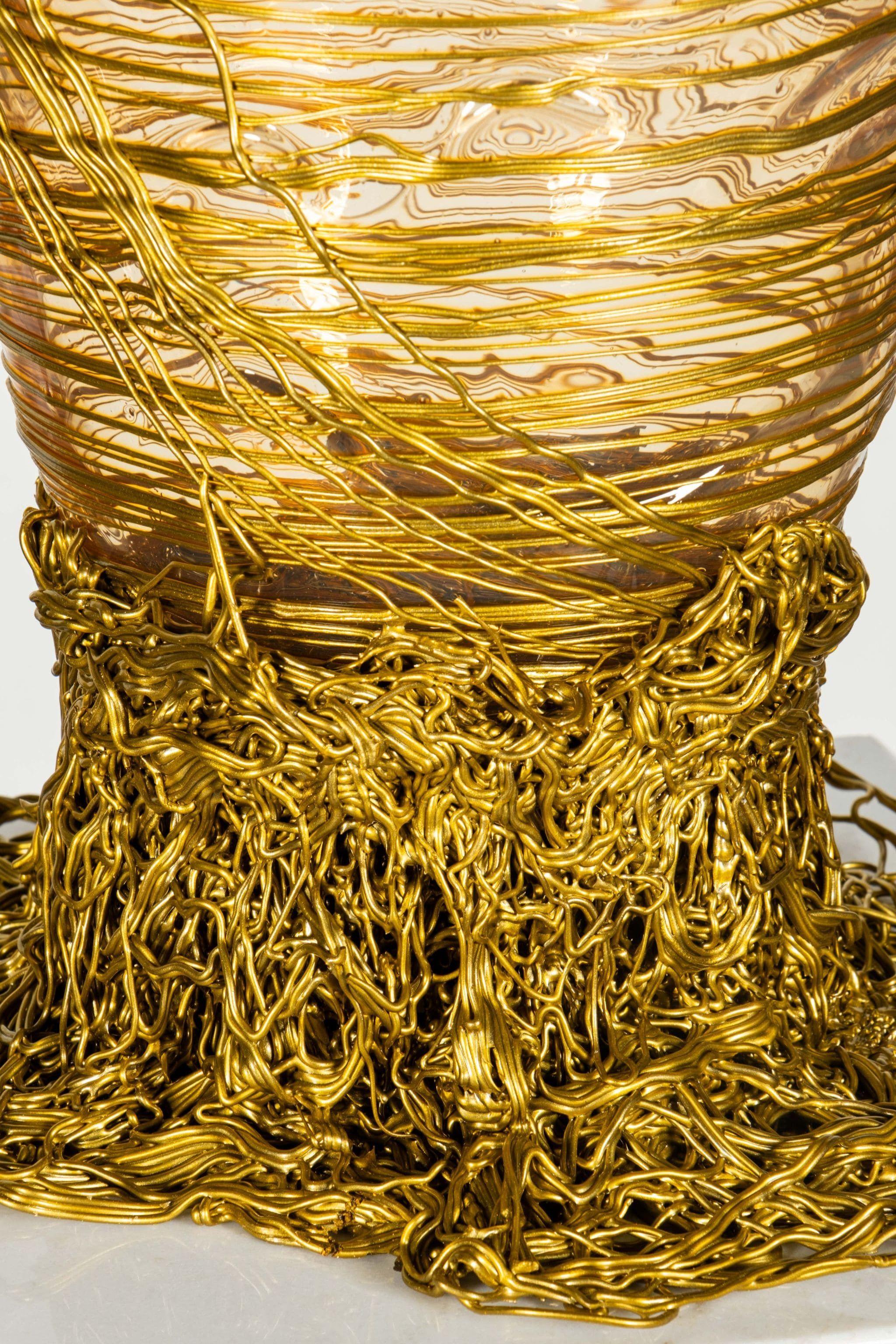 Italian Spaghetti Vase (Large), Clear and Gold by Gaetano Pesce For Sale