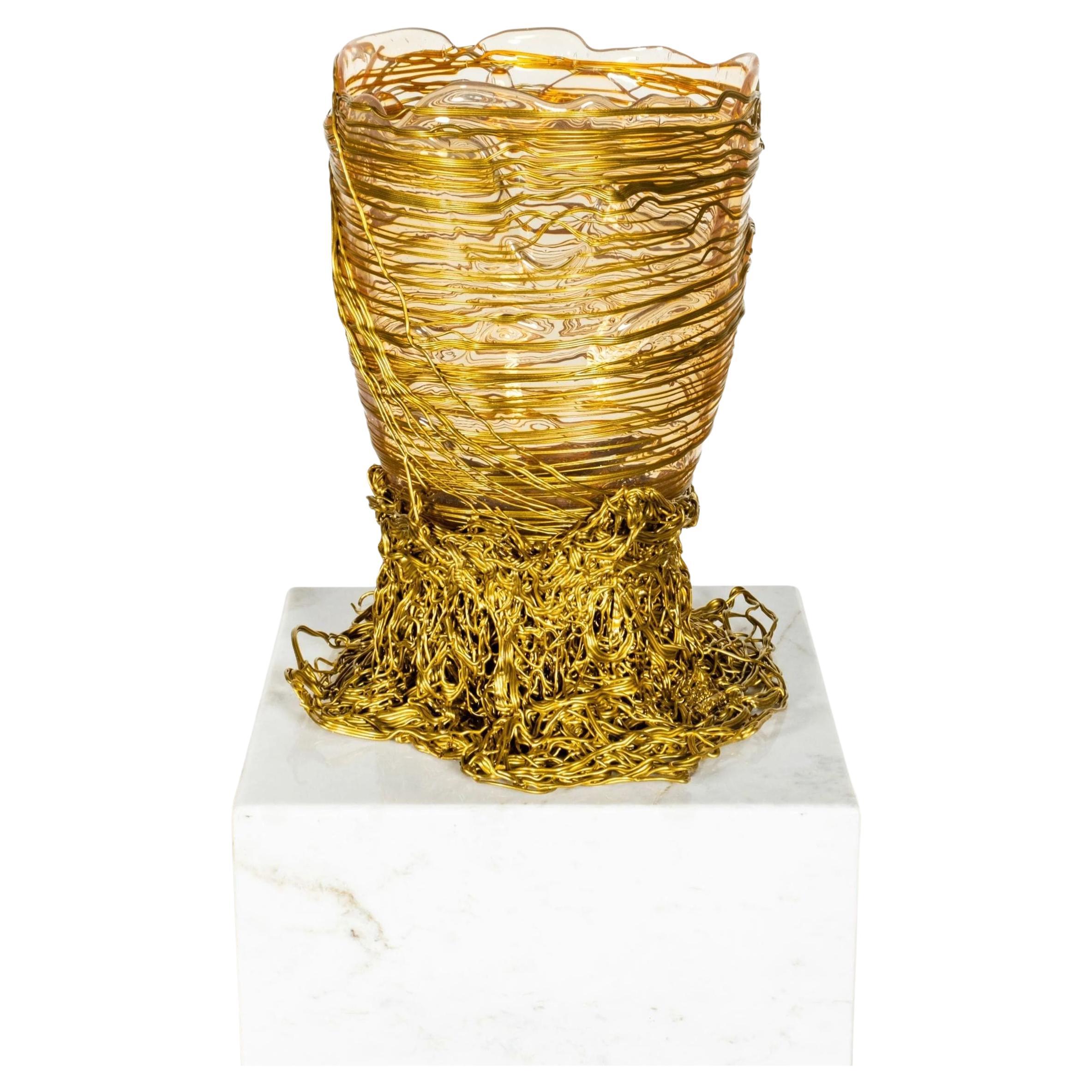 Spaghetti Vase (Large), Clear and Gold by Gaetano Pesce