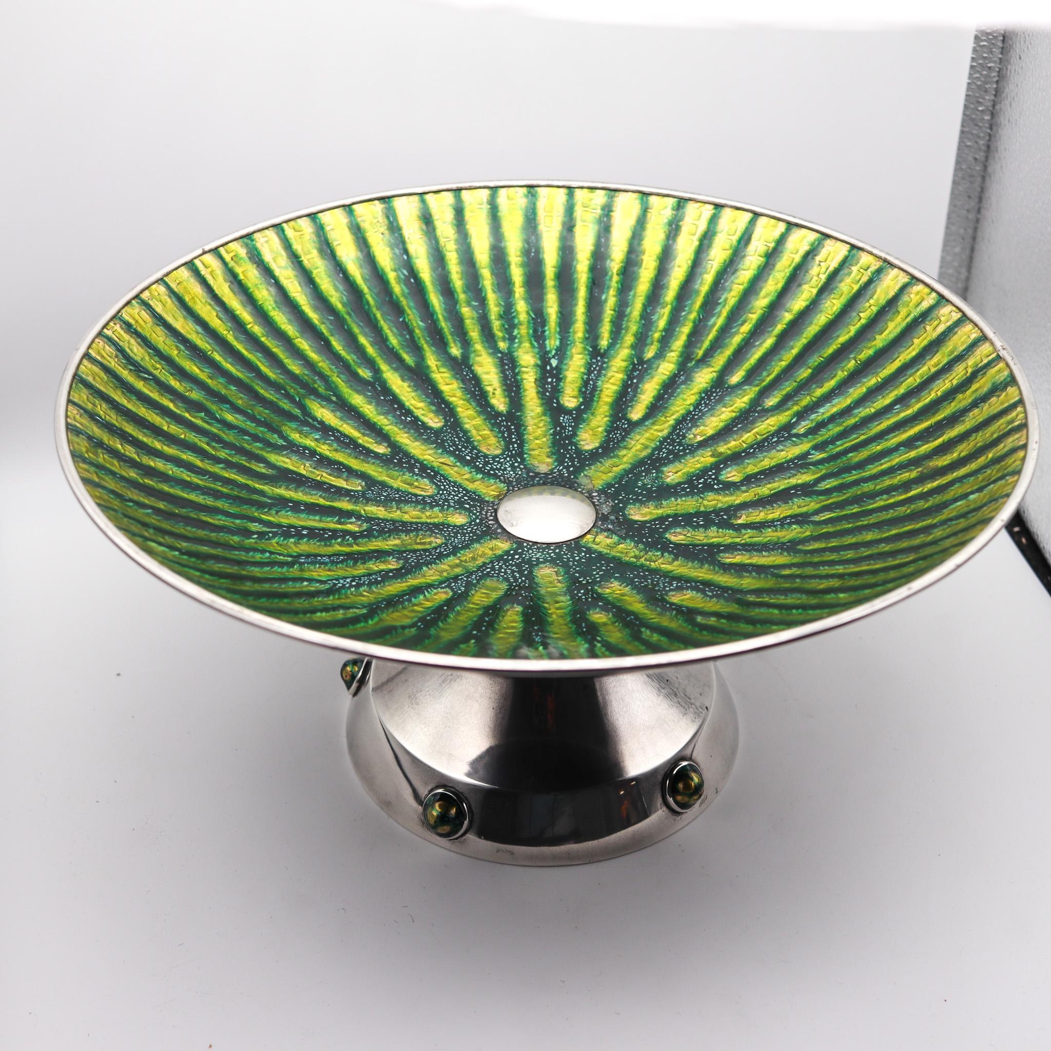 Mid-Century Modern Spain 1950 Barcelona Mid Century Modern Enameled Tall Compote In .916 Sterling For Sale