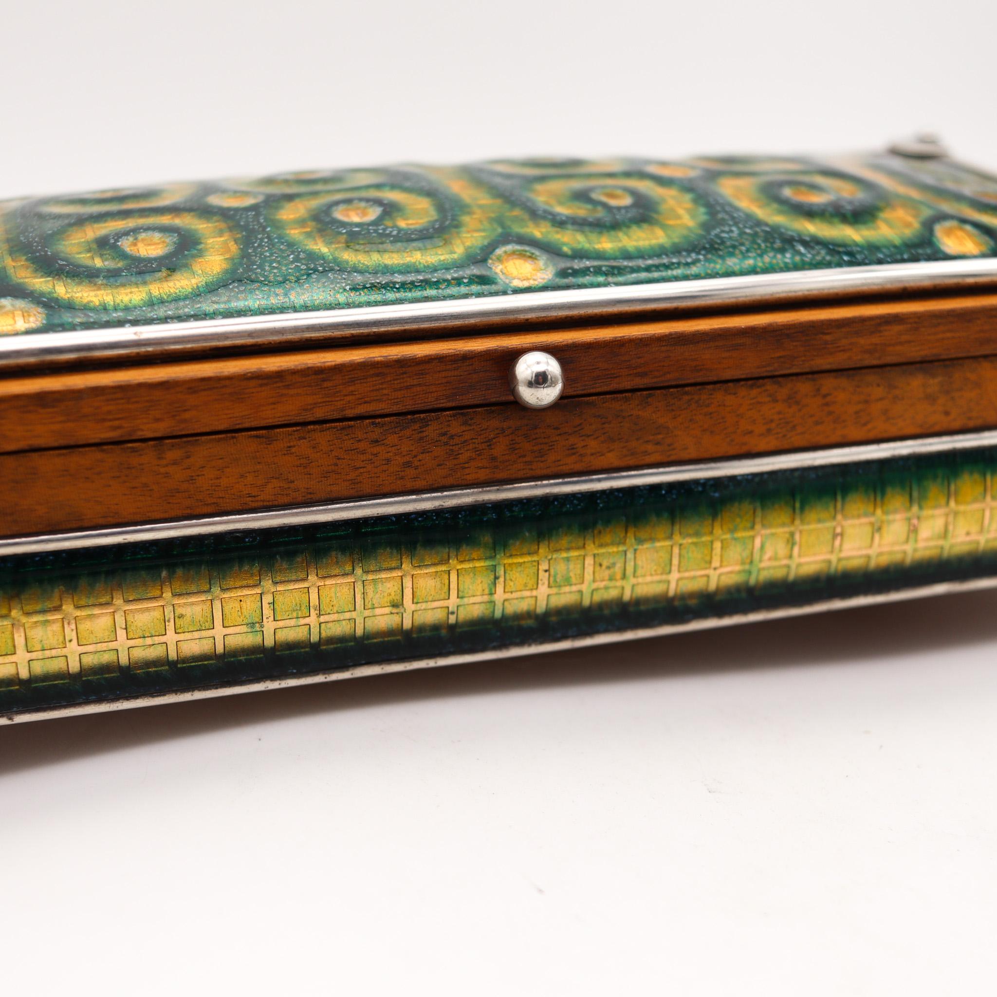 España 1960 Barcelona Modernista De Mitad De Siglo Esmaltado Caja En Madera Y 915 Esterlina Moderno de mediados de siglo en venta