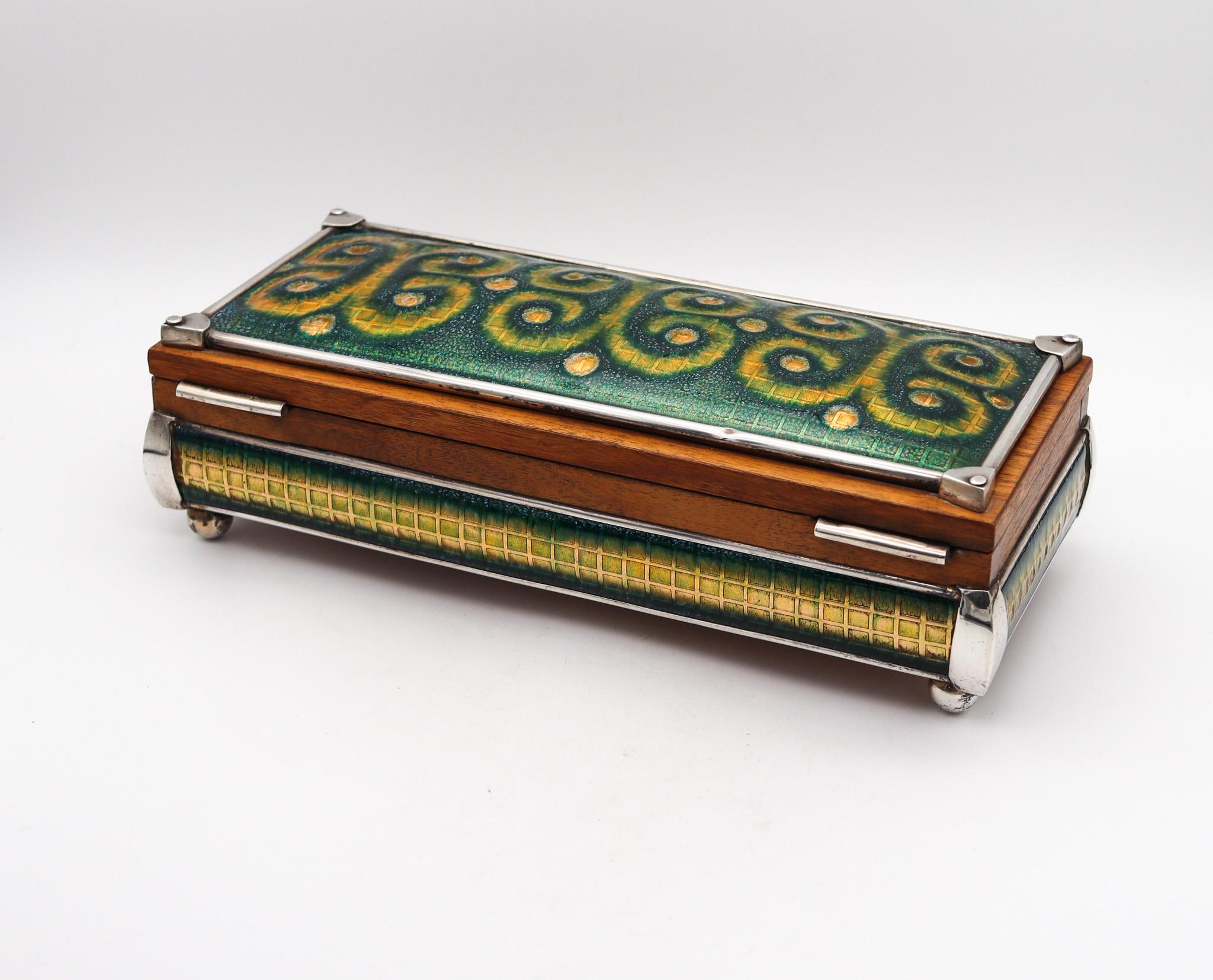 España 1960 Barcelona Modernista De Mitad De Siglo Esmaltado Caja En Madera Y 915 Esterlina Tallado a mano en venta