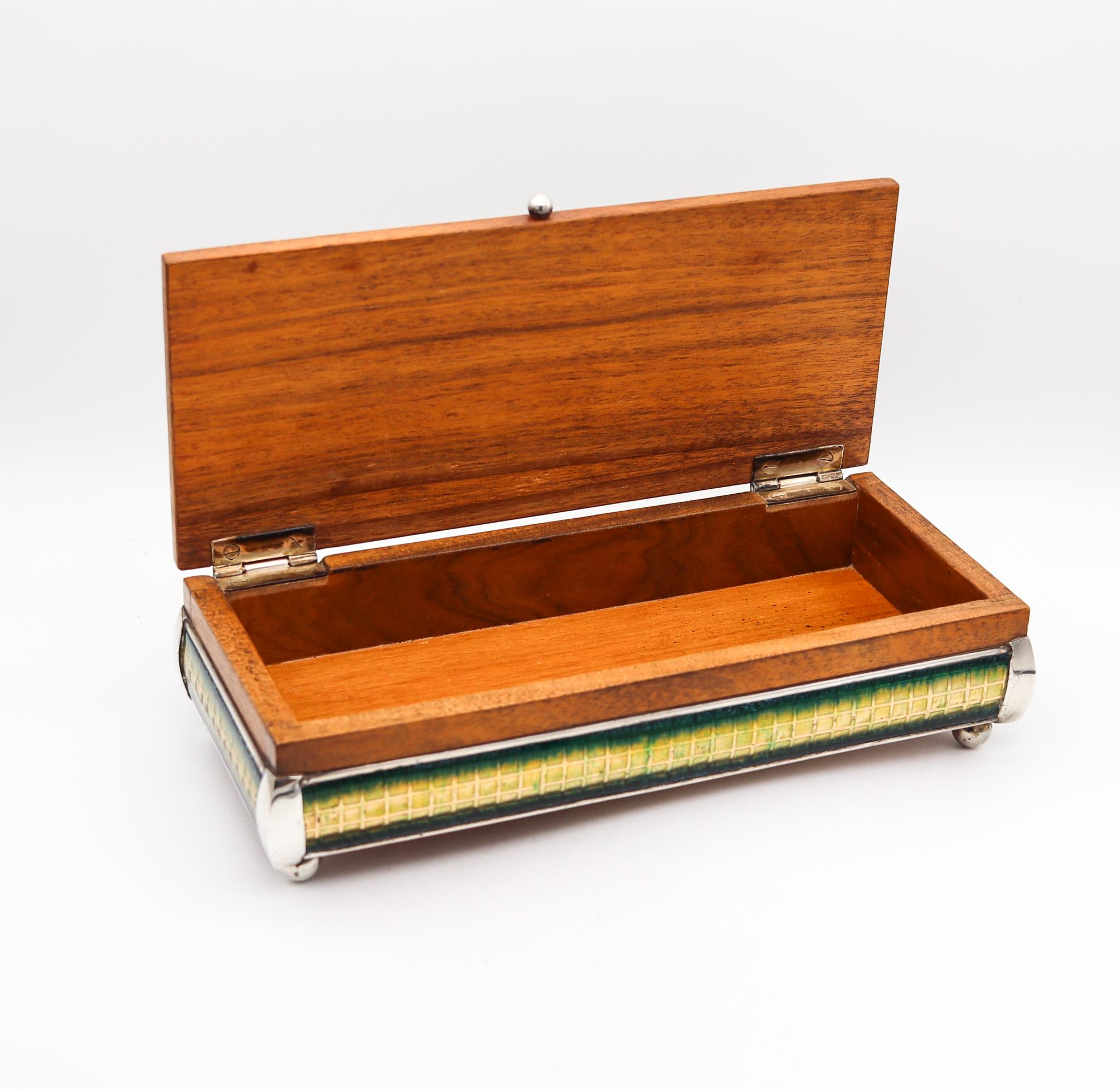 España 1960 Barcelona Modernista De Mitad De Siglo Esmaltado Caja En Madera Y 915 Esterlina mediados del siglo XX en venta