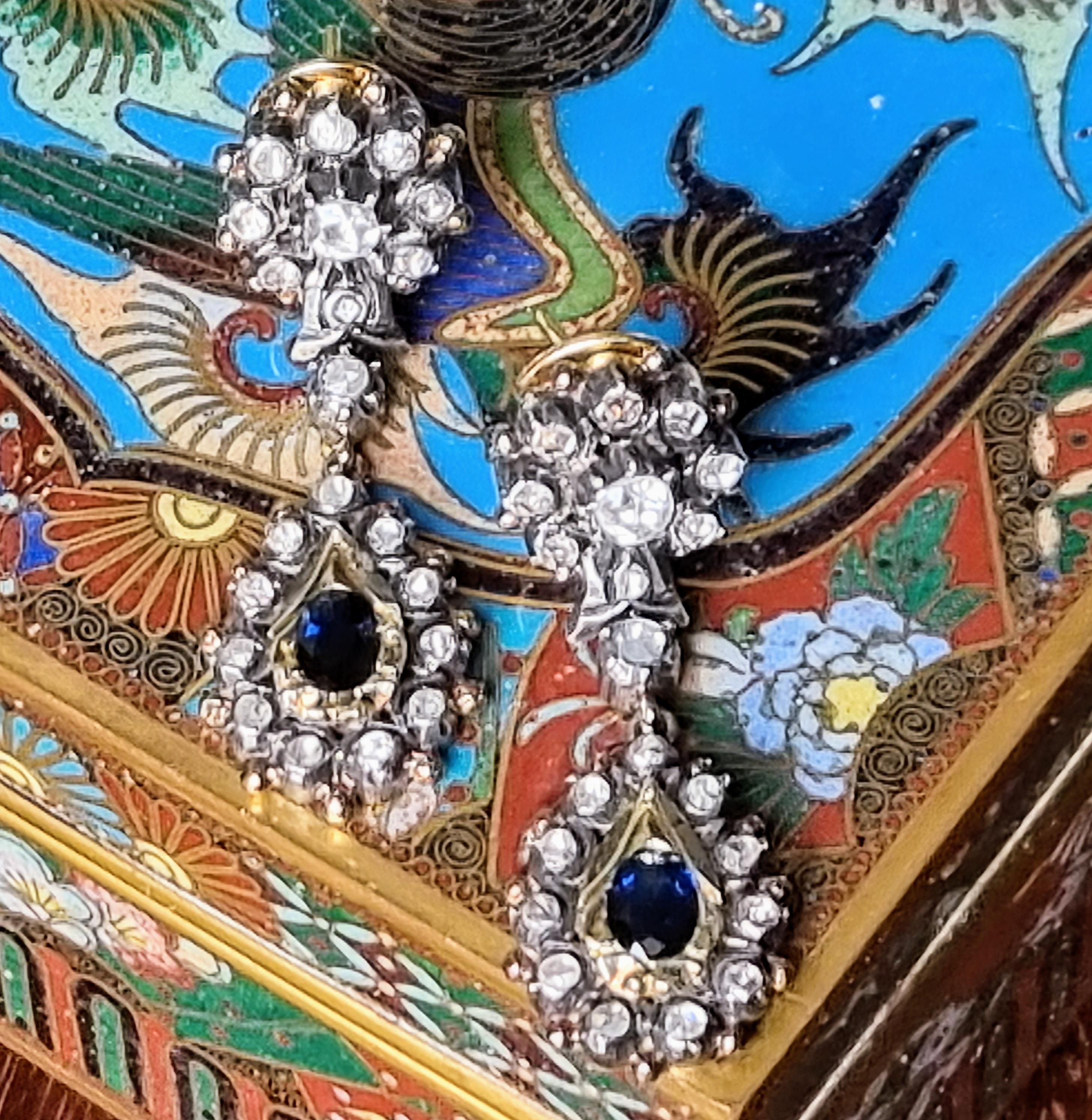 Victorian Spain Blue Sapphire and Diamond Cluster Drop Earrings  