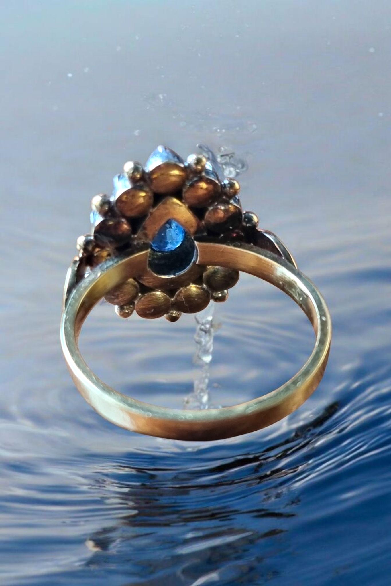 Spain Blue Sapphire and Diamond Cluster Ring 