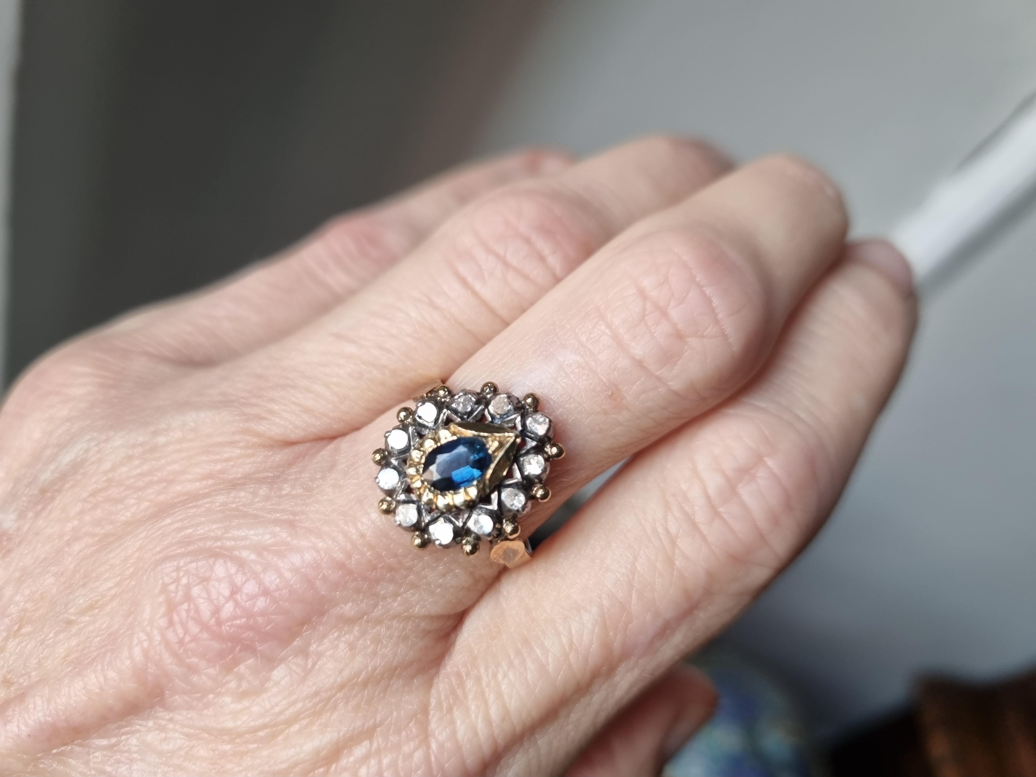 Spain Blue Sapphire and Diamond Cluster Ring 