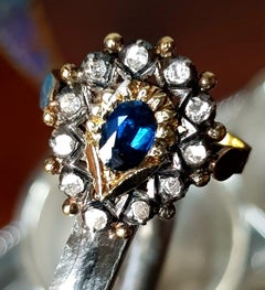 Spanien Blauer Saphir und Diamant Cluster Ring "Isabelino" Ca. 1830's