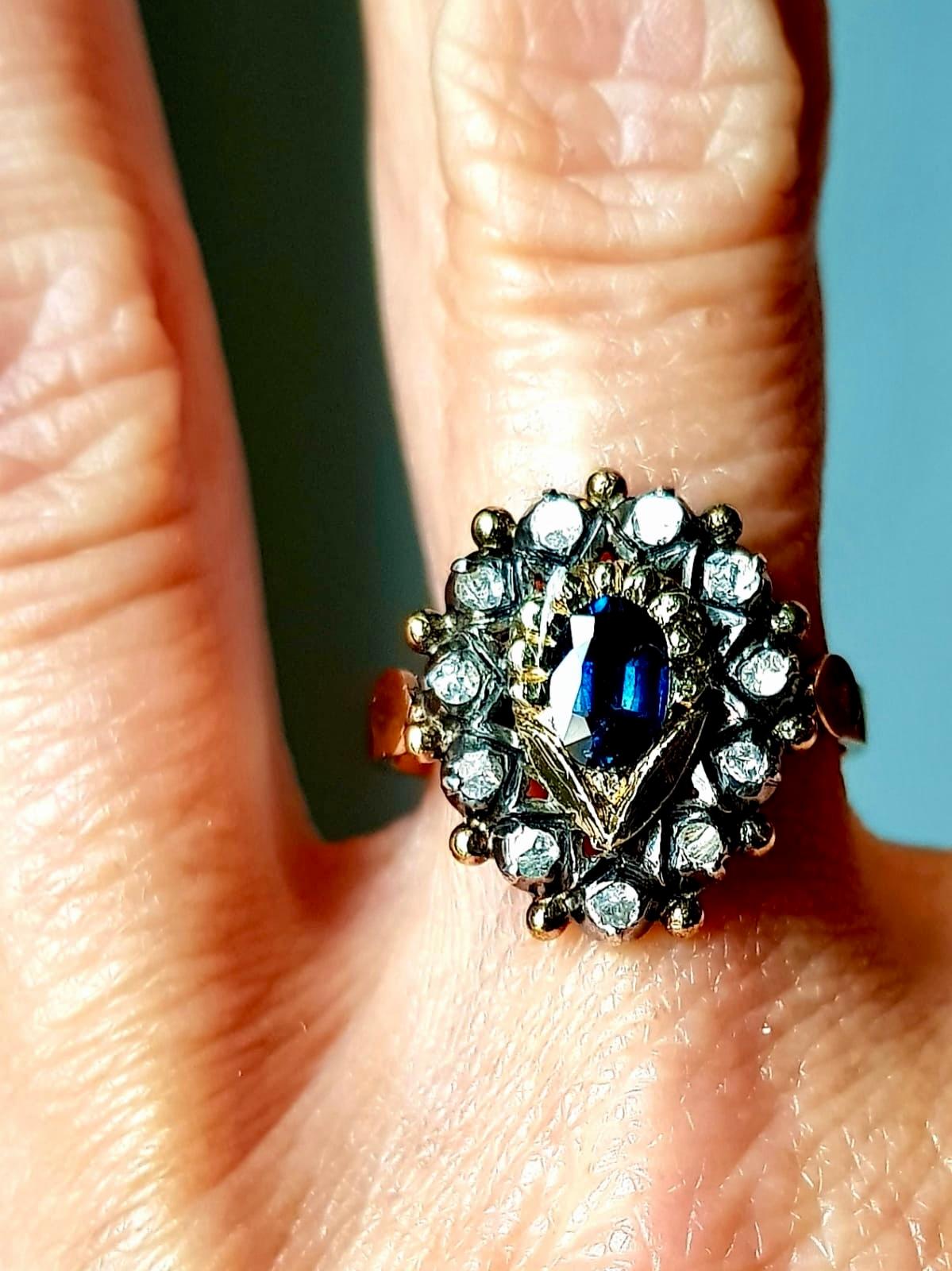 Women's Spain Blue Sapphire and Diamond Cluster Ring 