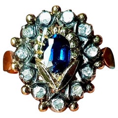 Spain Blue Sapphire and Diamond Cluster Ring "Isabelino" Ca. 1830´s