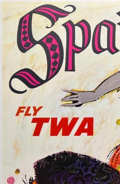 SPAIN - FLY TWA Authentic Original Vintage Airline Travel MCM Poster KLEIN 1960s