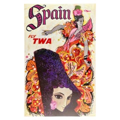 SPAIN - FLY TWA Authentic Original Vintage Airline Travel MCM Poster KLEIN 1960s